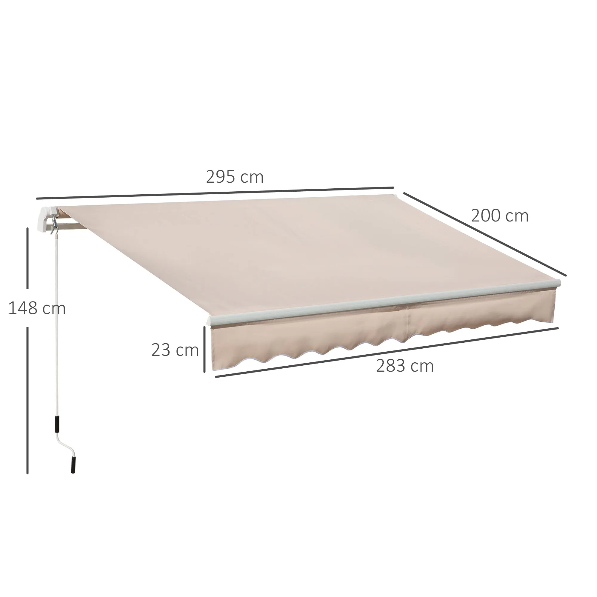 Outdoor Awning with Retractable Arms and Crank Opening, 295x200 cm, Beige - Image 3