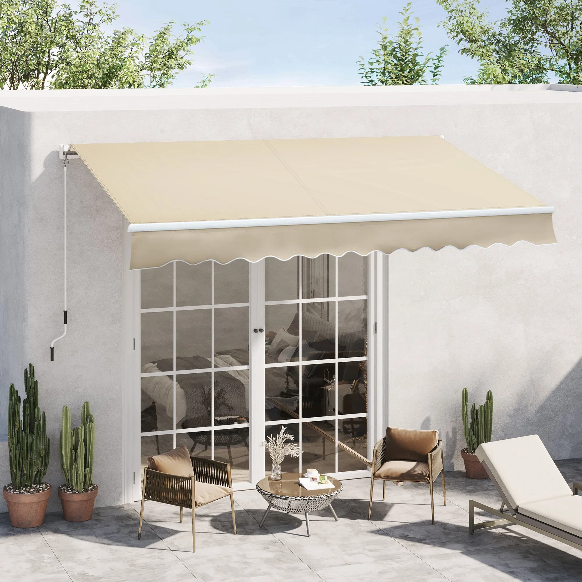 Outdoor Awning with Roller Arms and Crank Opening, 360x250 cm, Cream - Image 2
