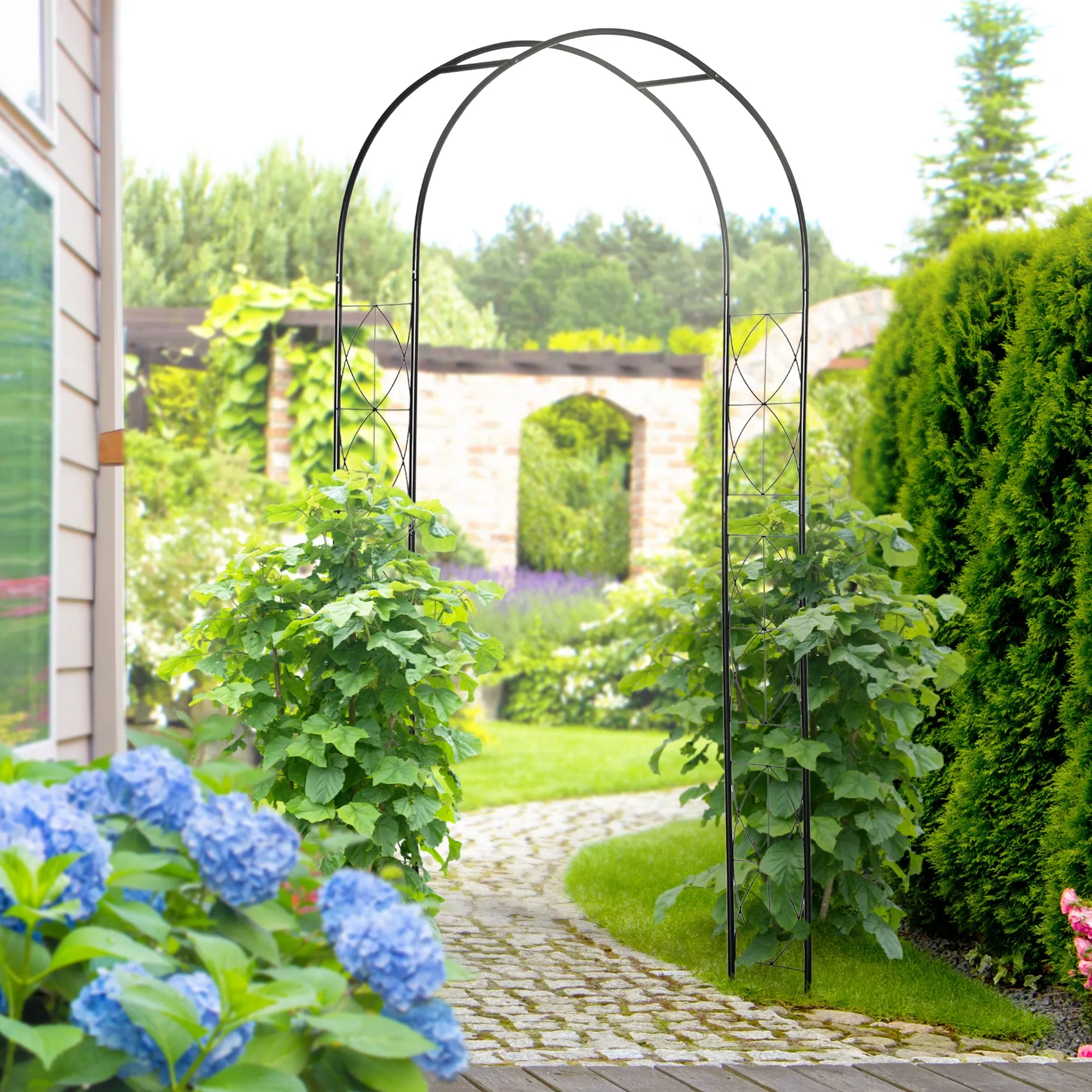 Rose Arch and Support for Climbing Plants in Metal, 114x30x230cm, Black - Image 2