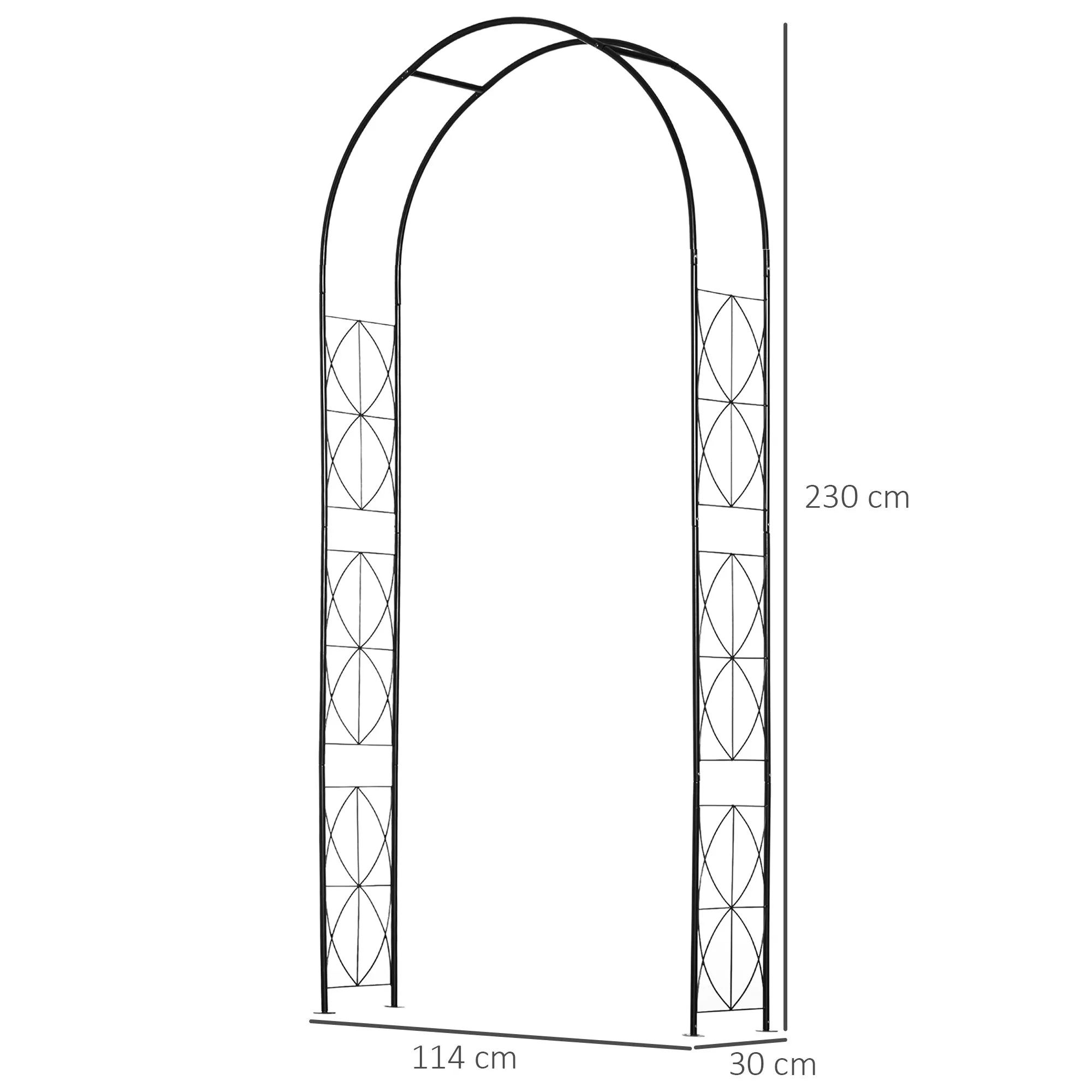 Rose Arch and Support for Climbing Plants in Metal, 114x30x230cm, Black - Image 3