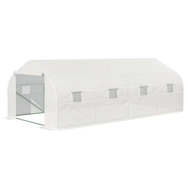 Greenhouse for Vegetable Garden 6x3x2m with 8 Windows and Roller Door, in Steel and PP, White