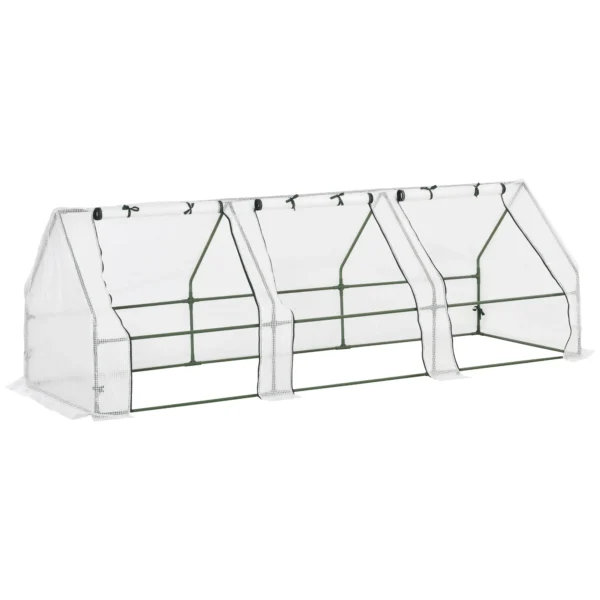 PE Tunnel Garden Greenhouse with Extended Edges and Hinged Doors, 270x90x90 cm, White
