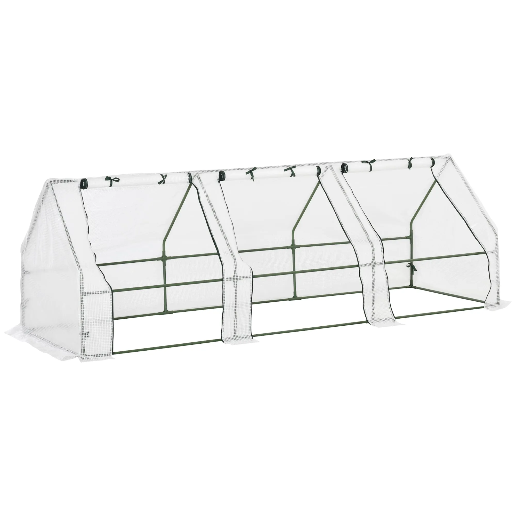 PE Tunnel Garden Greenhouse with Extended Edges and Hinged Doors, 270x90x90 cm, White