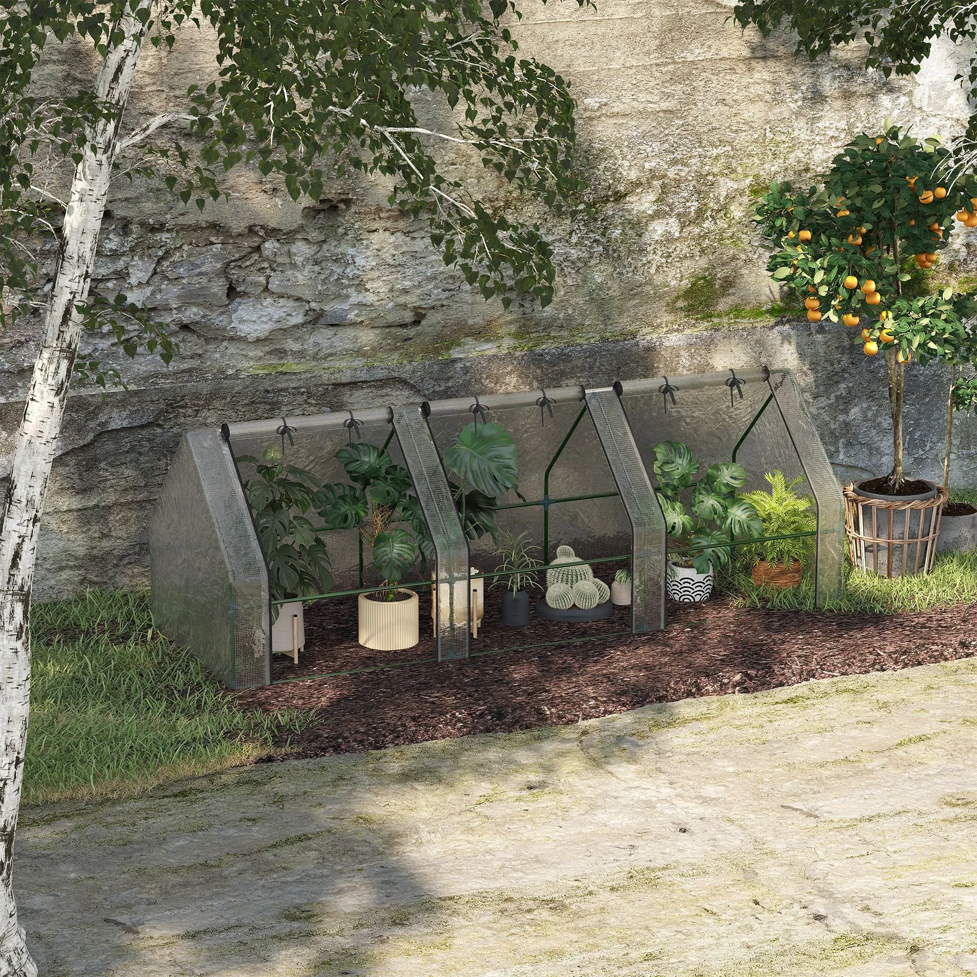 PE Tunnel Garden Greenhouse with Extended Edges and Hinged Doors, 270x90x90 cm, White - Image 2