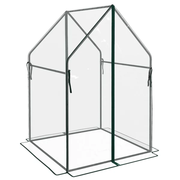 Mini Garden Greenhouse with 2 Roll-Up Doors and PE Cover 90x90x145cm, Transparent