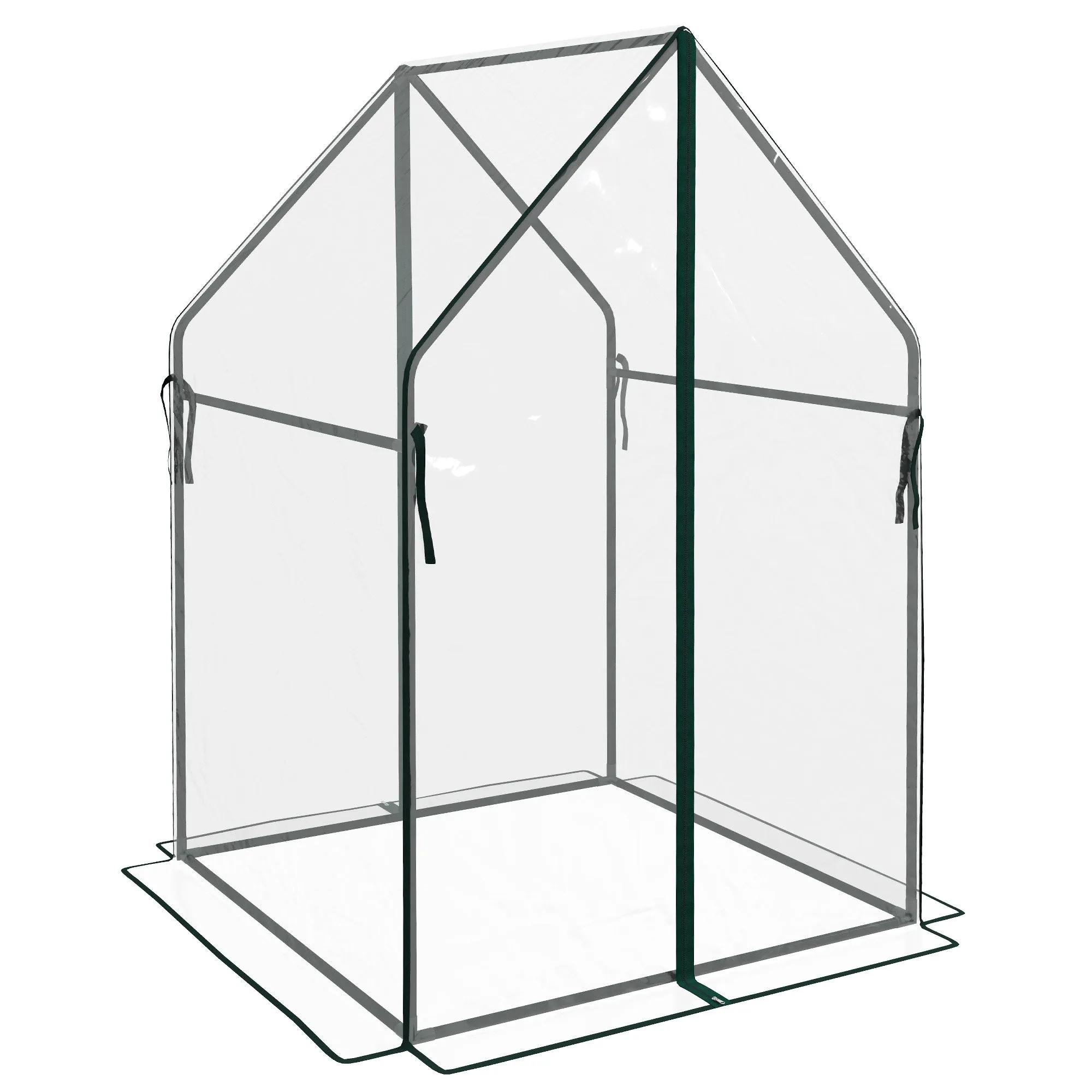 Mini Garden Greenhouse with 2 Roll-Up Doors and PE Cover 90x90x145cm, Transparent
