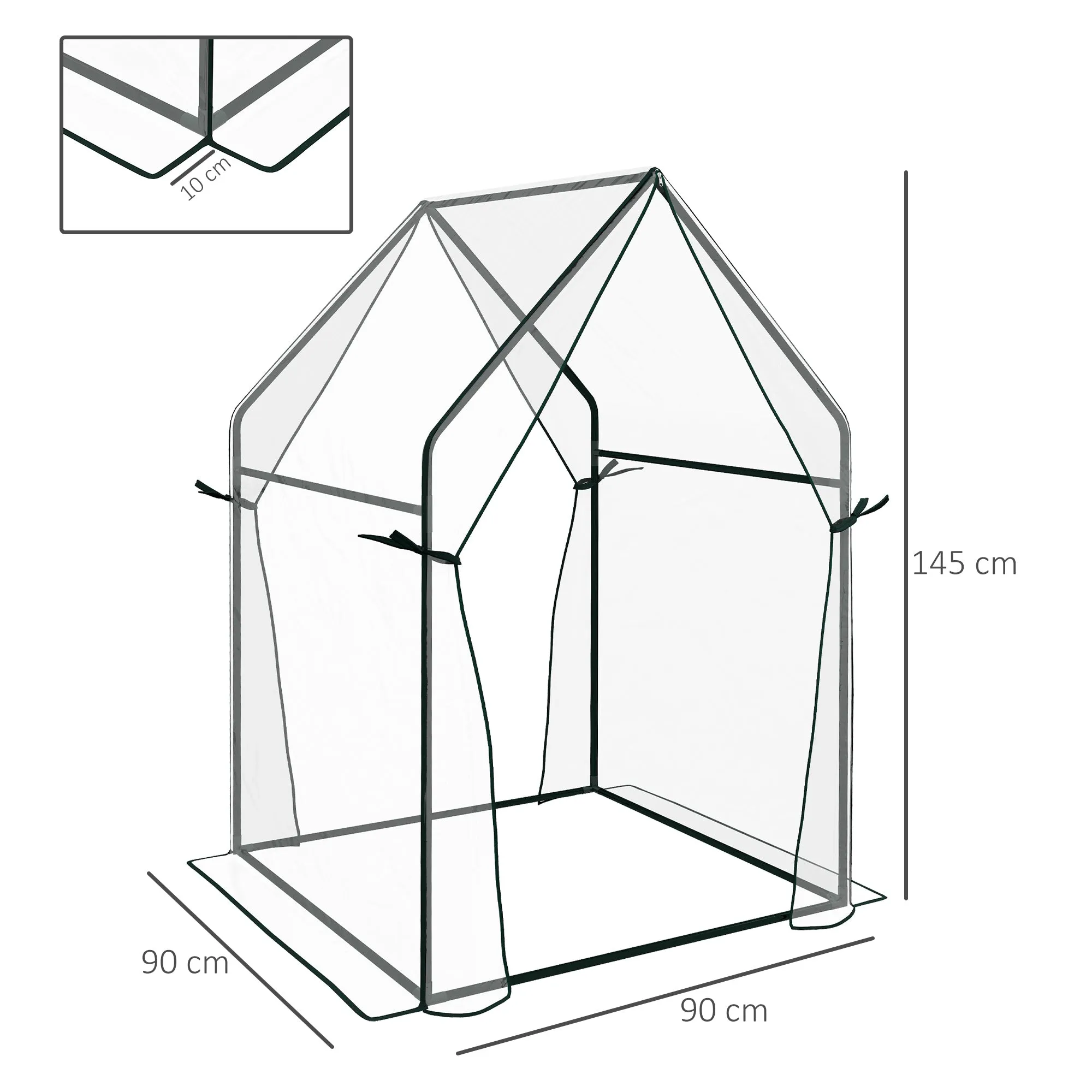 Mini Garden Greenhouse with 2 Roll-Up Doors and PE Cover 90x90x145cm, Transparent - Image 3