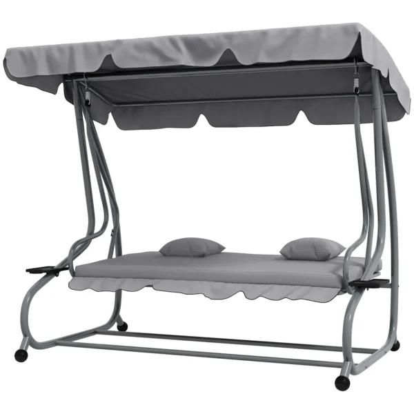 Swing Garden Bed with Adjustable Canopy and Trays, in Steel and Polyester, 200x120x164 cm, Gray