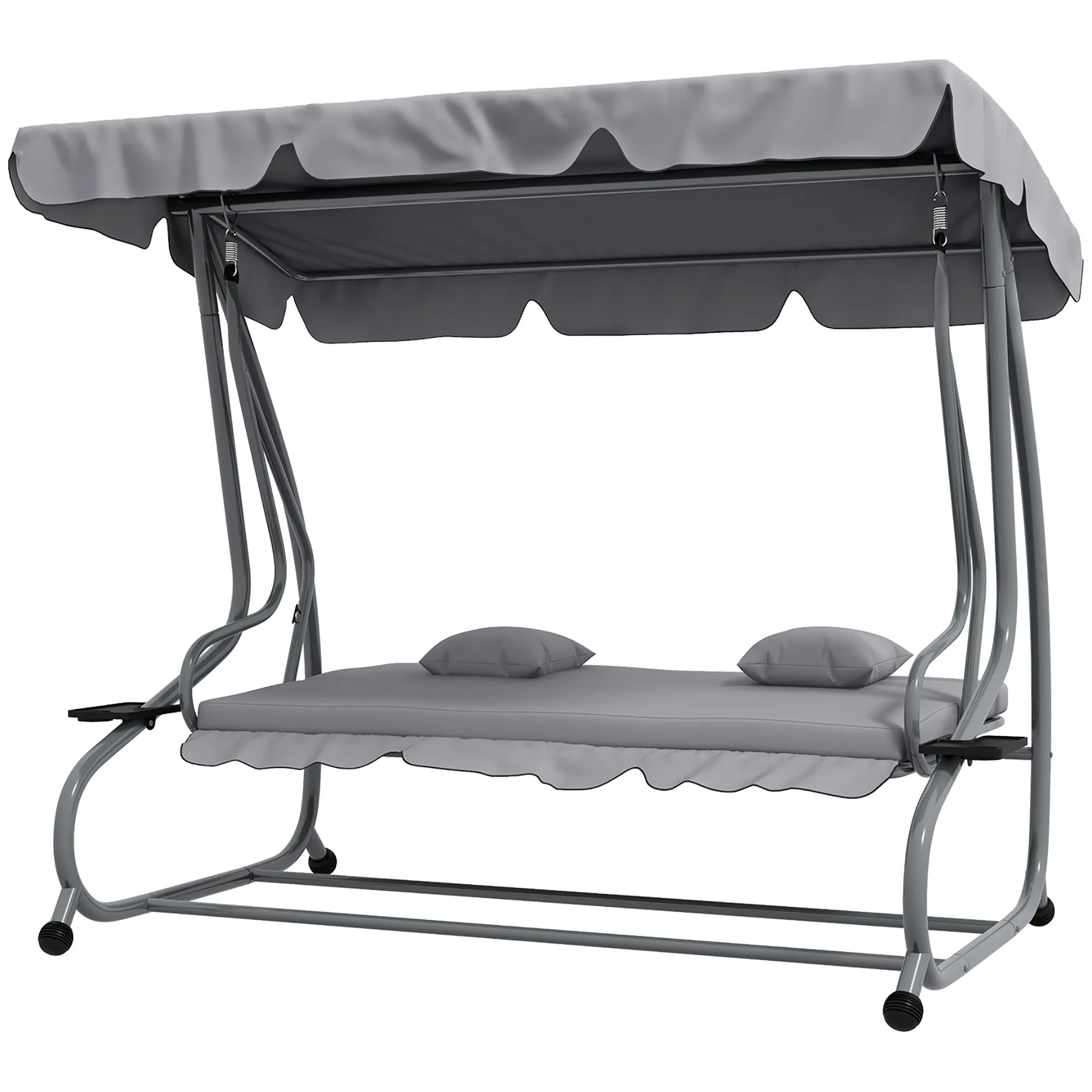 Swing Garden Bed with Adjustable Canopy and Trays, in Steel and Polyester, 200x120x164 cm, Gray
