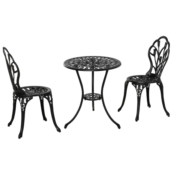 Garden Set : 3-Piece Aluminum Garden Set with 2 Chairs 42.5x47.5x89 cm and Round Coffee Table Ø60x67 cm, Black
