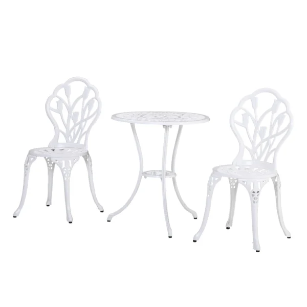3 Piece Aluminium Garden Set with 2 Chairs 42.5x47. 5x89 cm and Round Table Ø60x67 cm, White