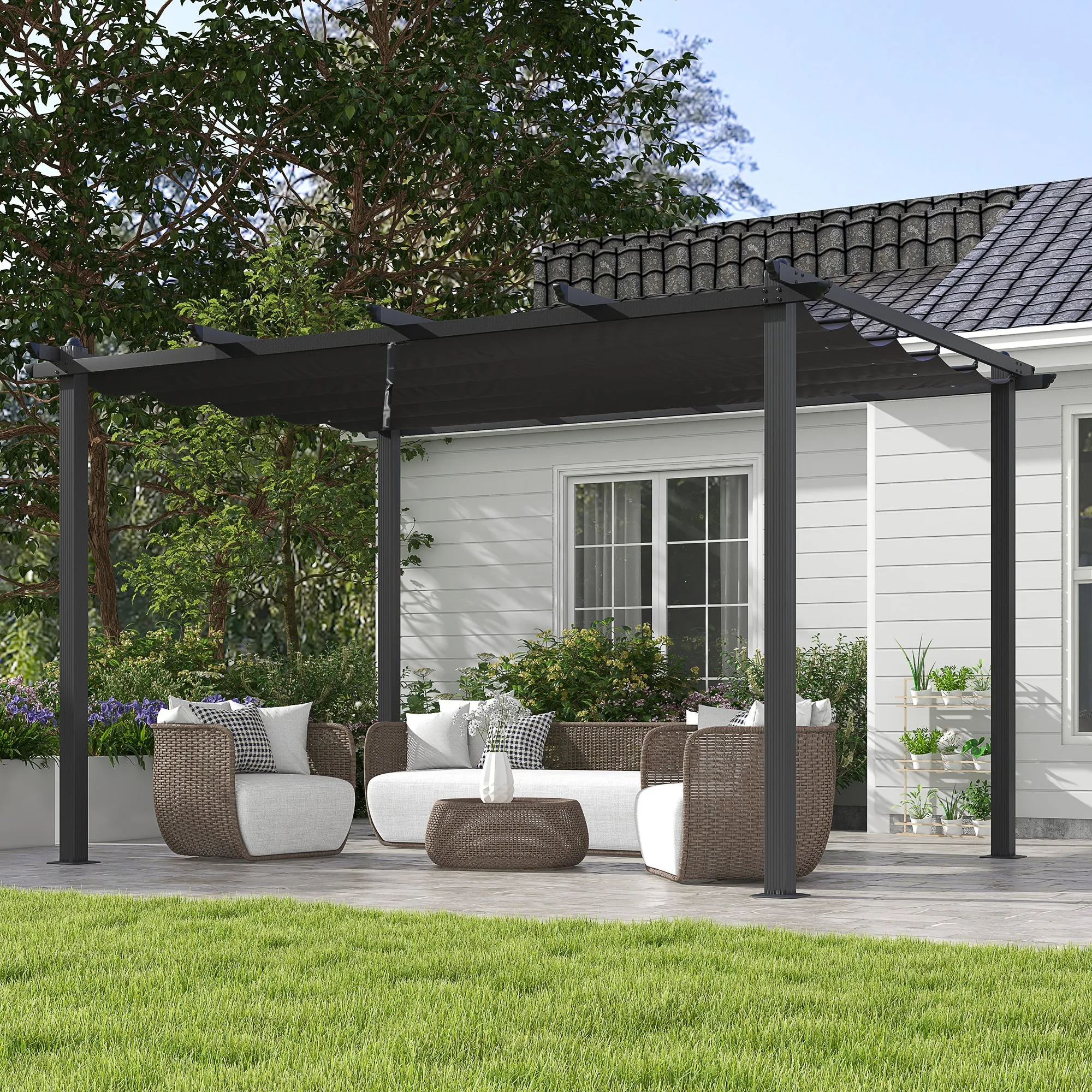 Pergola Gazebo 4x3 m with 8 Drainage Holes, in Aluminum, Metal and Polyester, Dark Gray - Image 2