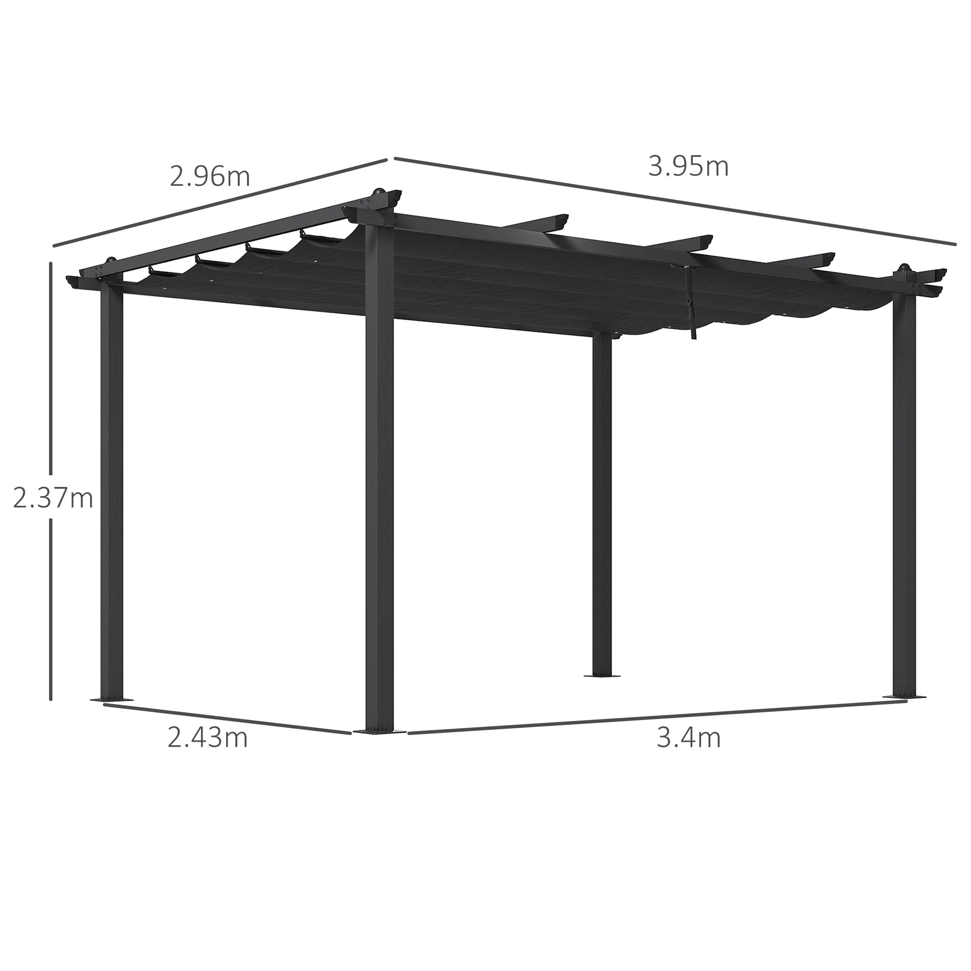 Pergola Gazebo 4x3 m with 8 Drainage Holes, in Aluminum, Metal and Polyester, Dark Gray - Image 3