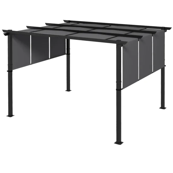 Gazebo Pergola 3x3.5 m with 3 Adjustable Roofs in Steel and Anti-UV Polyester, Grey