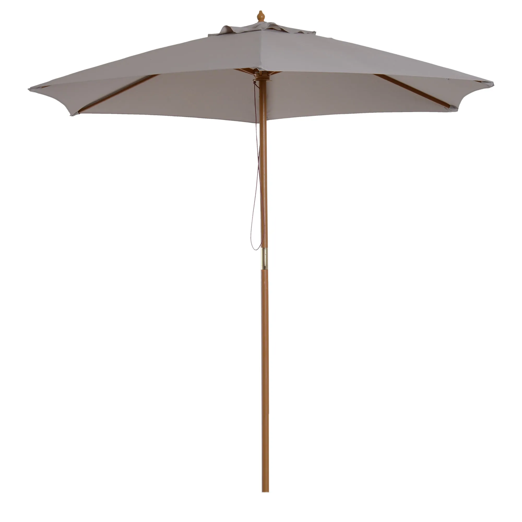 Garden Umbrella with 6 Ribs in Wood and Polyester Fabric, 2.5x2.3m, Gray
