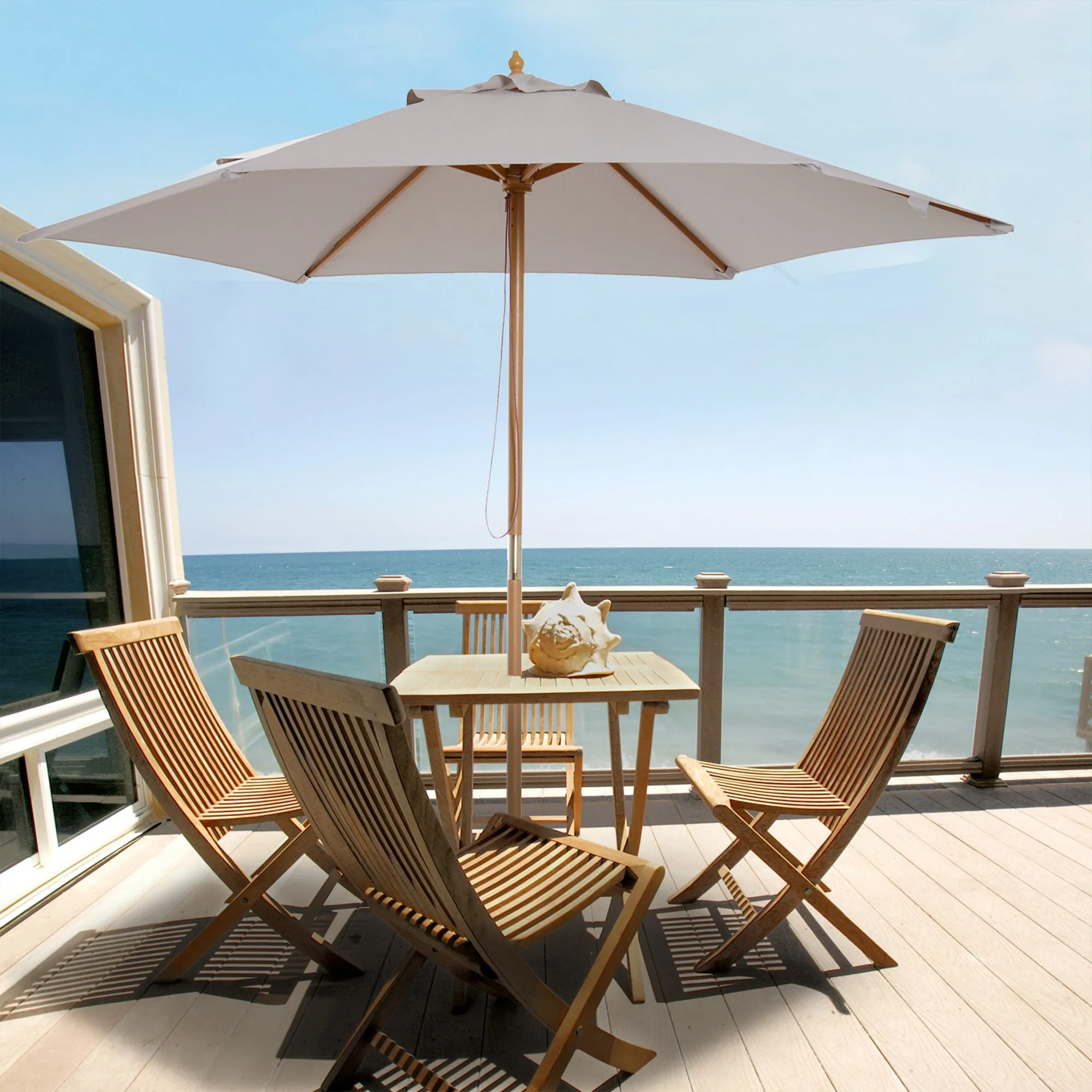 Garden Umbrella with 6 Ribs in Wood and Polyester Fabric, 2.5x2.3m, Gray - Image 2