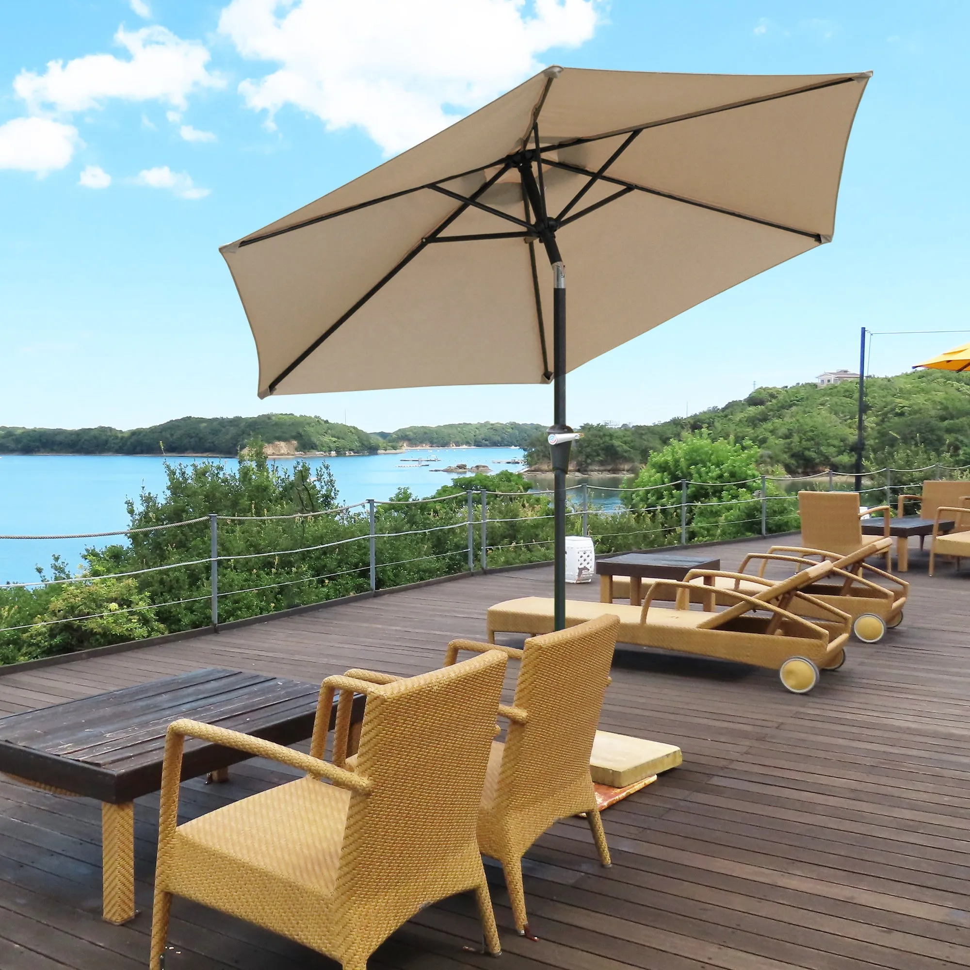 2.3x2m Tilting Garden Umbrella with Crank Opening and 6 Ribs, Khaki - Image 2