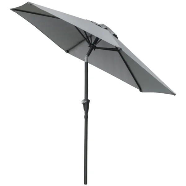 2.3x2m Tilting Garden Umbrella with Crank Opening and 6 Ribs, Grey