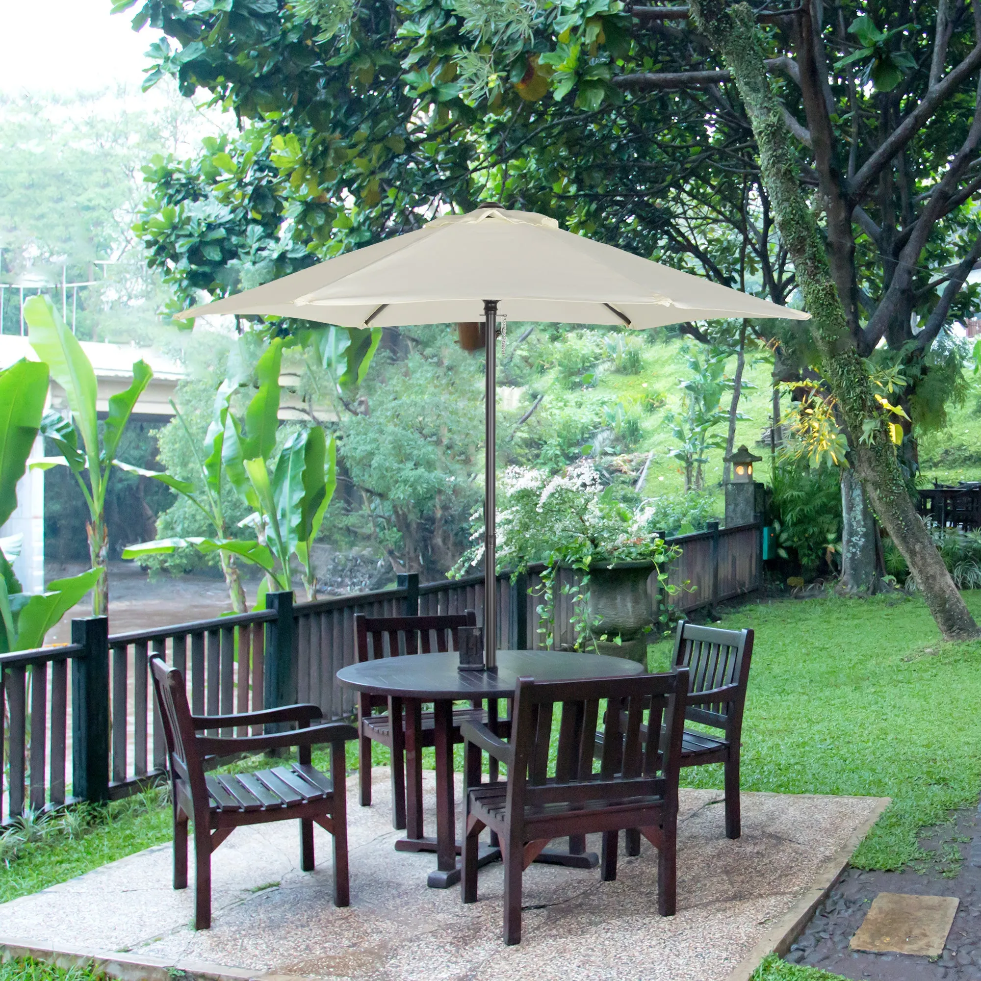 Outusnny Garden Umbrella 2x2m Round with Central Aluminum Pole, Beige - Image 2