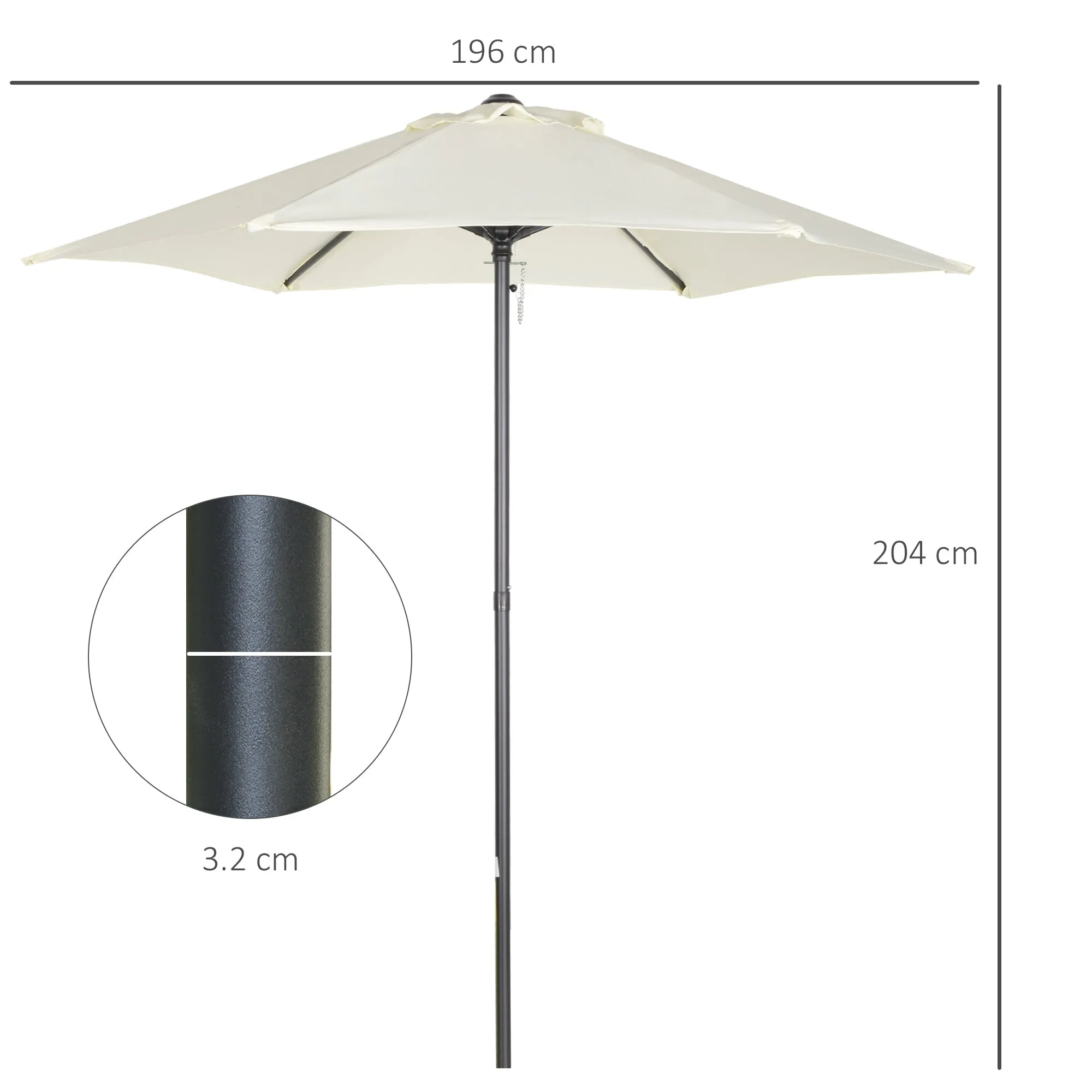 Outusnny Garden Umbrella 2x2m Round with Central Aluminum Pole, Beige - Image 3