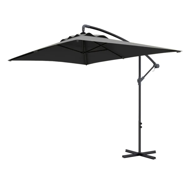 Decentralized Garden Umbrella with Cross Base and Crank Opening, 294x193cm, Gray