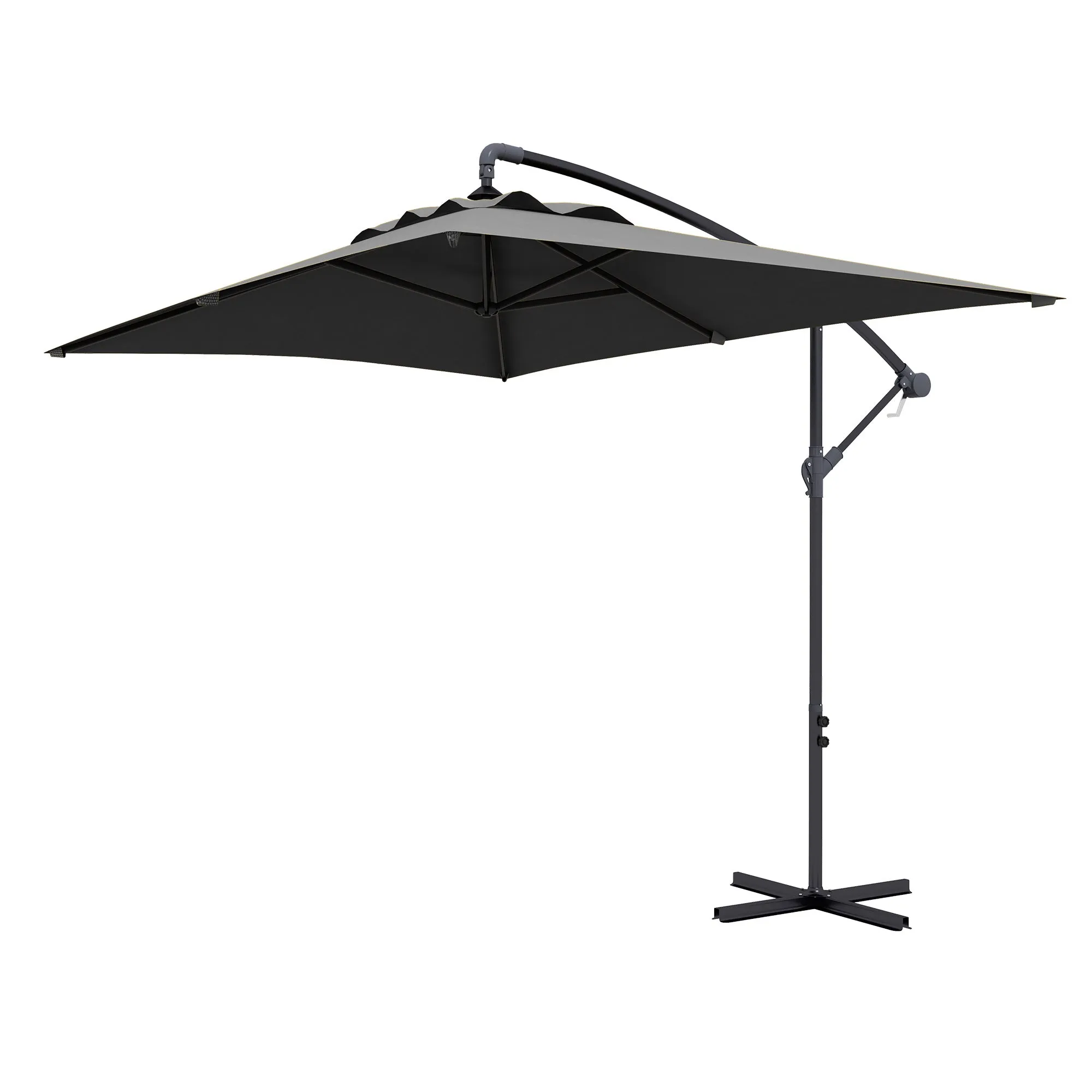 Decentralized Garden Umbrella with Cross Base and Crank Opening, 294x193cm, Gray