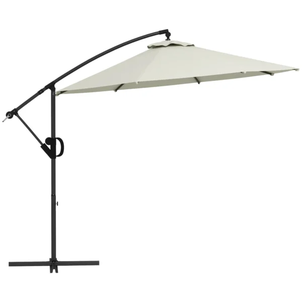 8-Rib Umbrella with Cross Base, in Aluminium, Metal and Polyester, Ø3x2.6 m, Cream