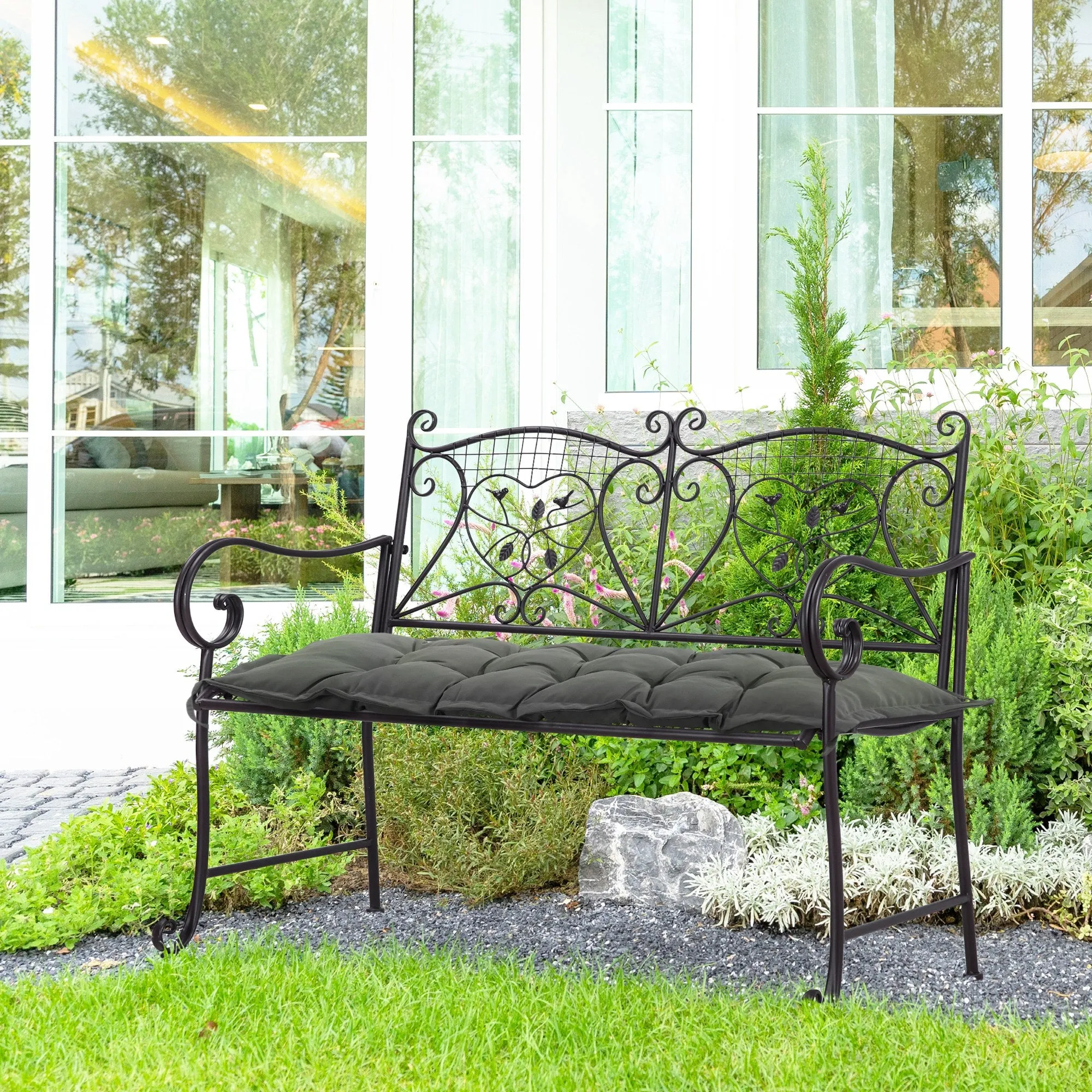 Garden Bench Cushion with Ties and Thick Padding, 100x40cm, Dark Gray - Image 2