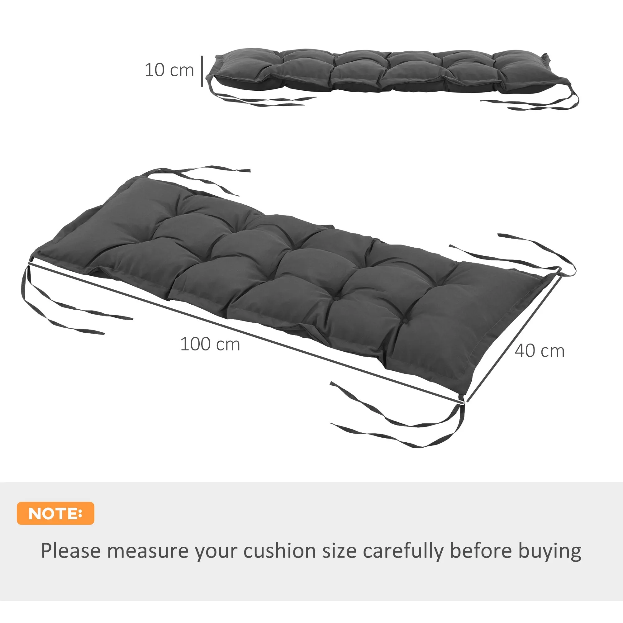 Garden Bench Cushion with Ties and Thick Padding, 100x40cm, Dark Gray - Image 3
