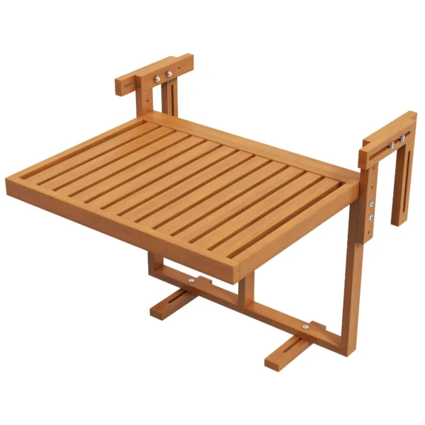 Folding and Adjustable Balcony Railing Table in Wood, Teak Colour