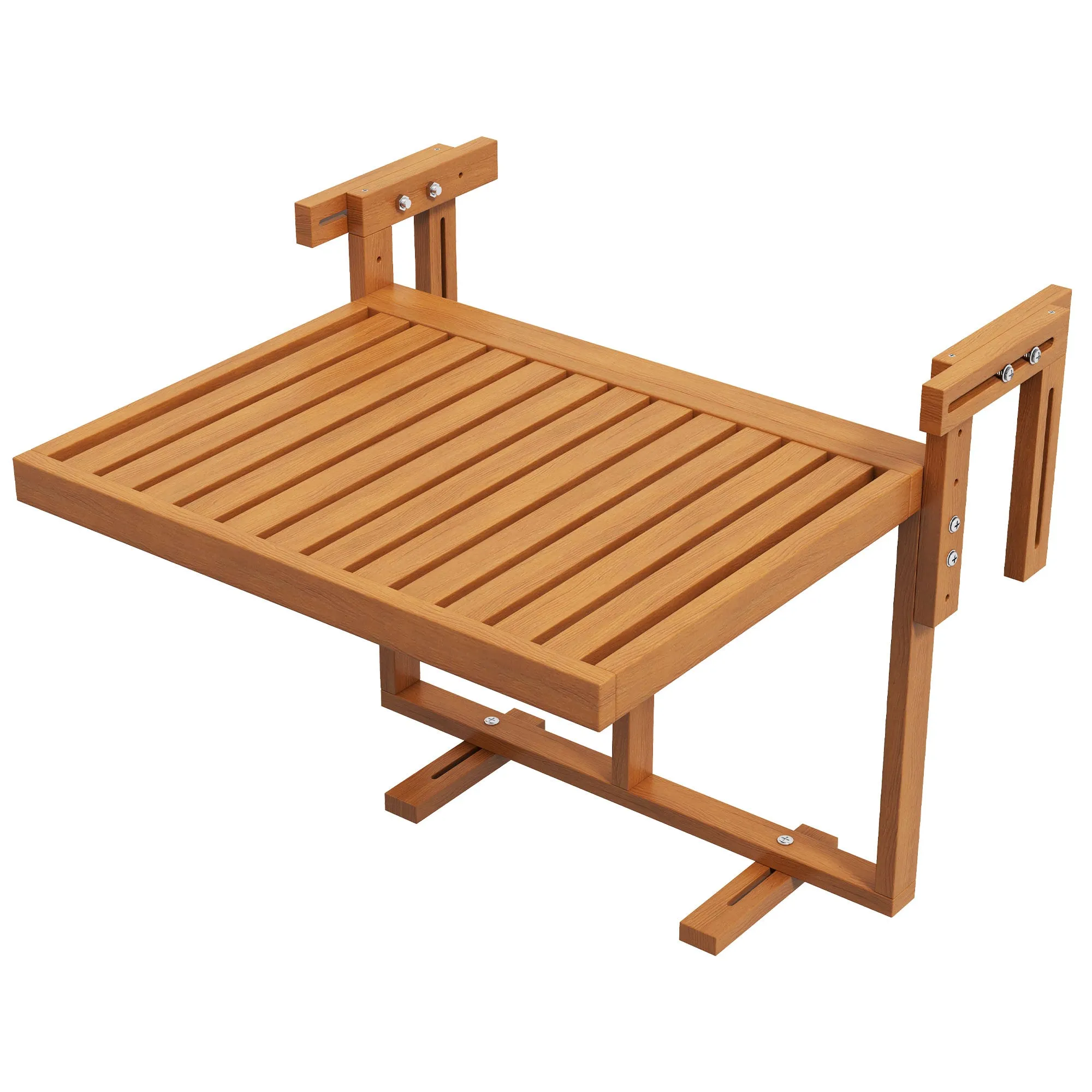 Folding and Adjustable Balcony Railing Table in Wood, Teak Colour