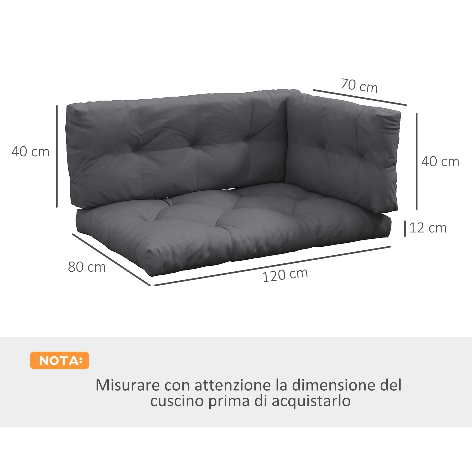 3-Piece Garden Cushion Set for Sofas and Pallets in Polyester with Thick Filling, Charcoal Grey - Image 3