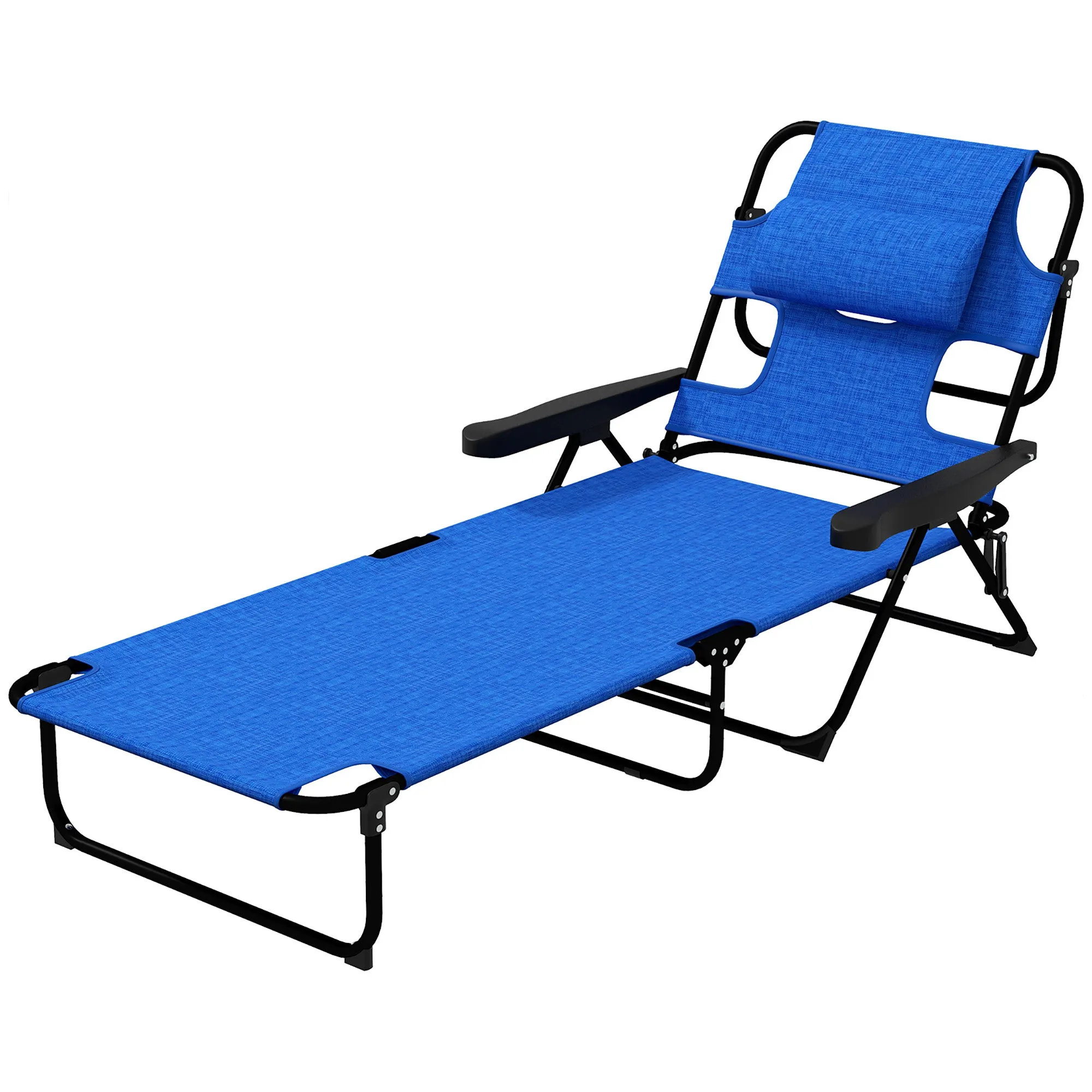 Folding Garden Deckchair with Adjustable Backrest, Cushion and Face Hole, Dark Blue