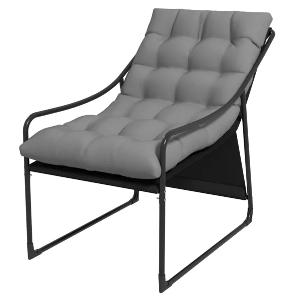 Garden Armchair with Padded Cushion, in Steel and Polyester, 62x110x88 cm, Gray and Black