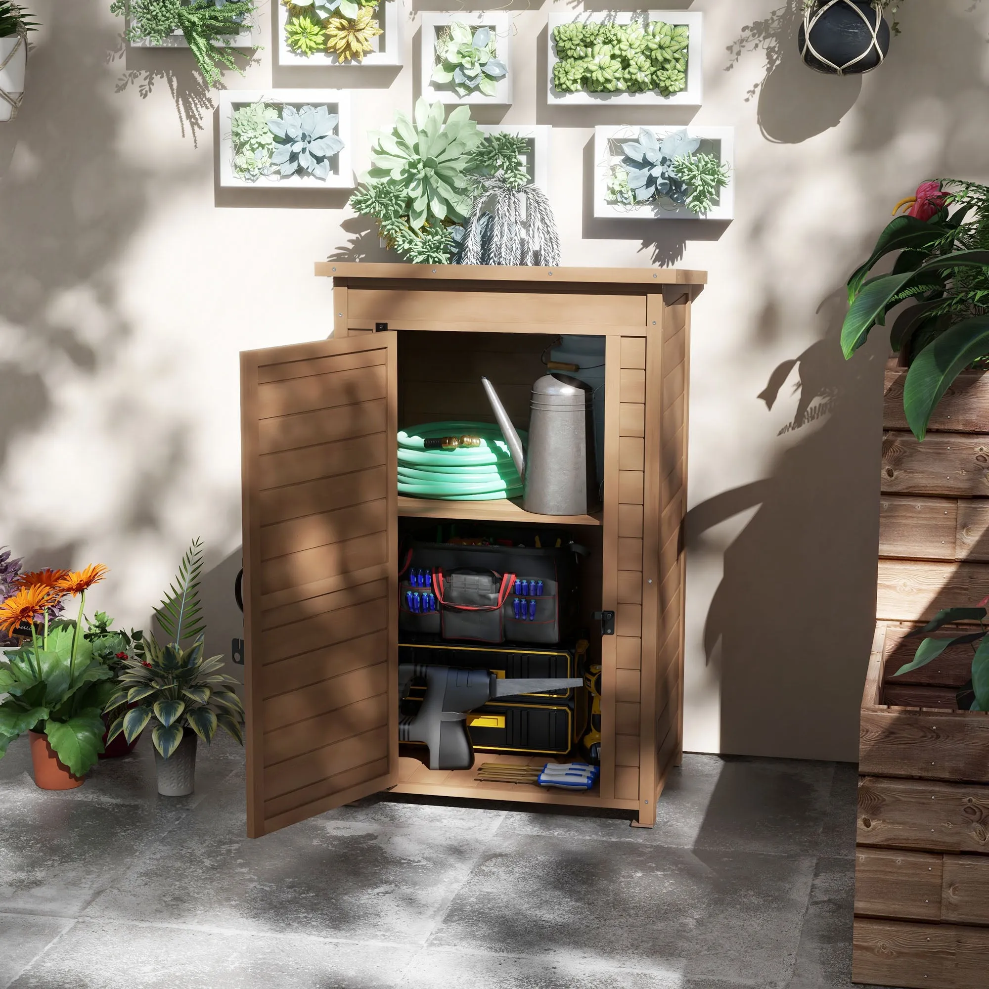 Wooden Garden Cabinet with Adjustable Shelf and Latch, 75x56x117cm, Brown - Image 2