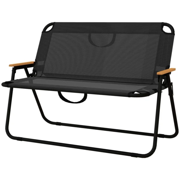 Double 2-Seater Folding Camping Chair in Steel and Oxford Fabric, 108x65x73cm, Black
