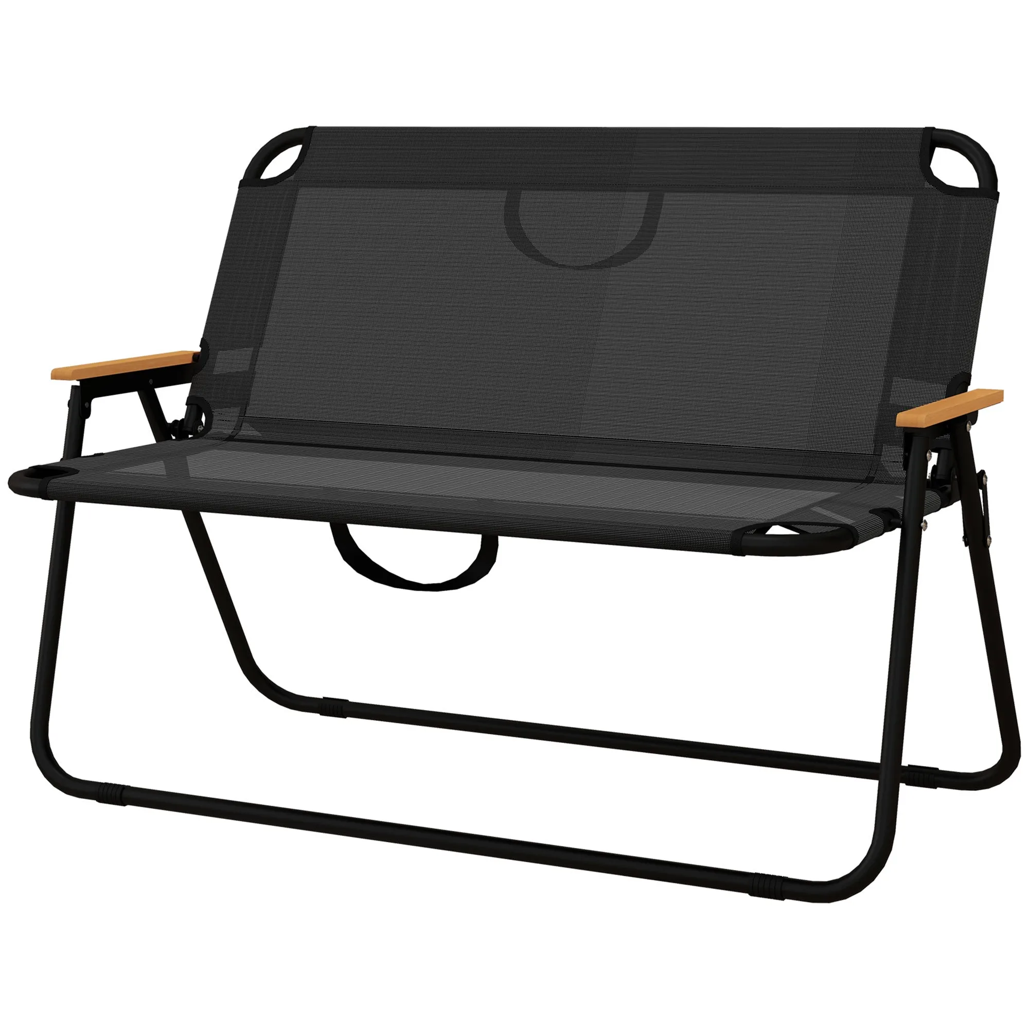 Double 2-Seater Folding Camping Chair in Steel and Oxford Fabric, 108x65x73cm, Black