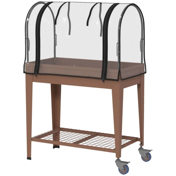 Raised Planter with Mini Greenhouse for Plants, Wheels and Shelf, 80x40x120cm, Brown