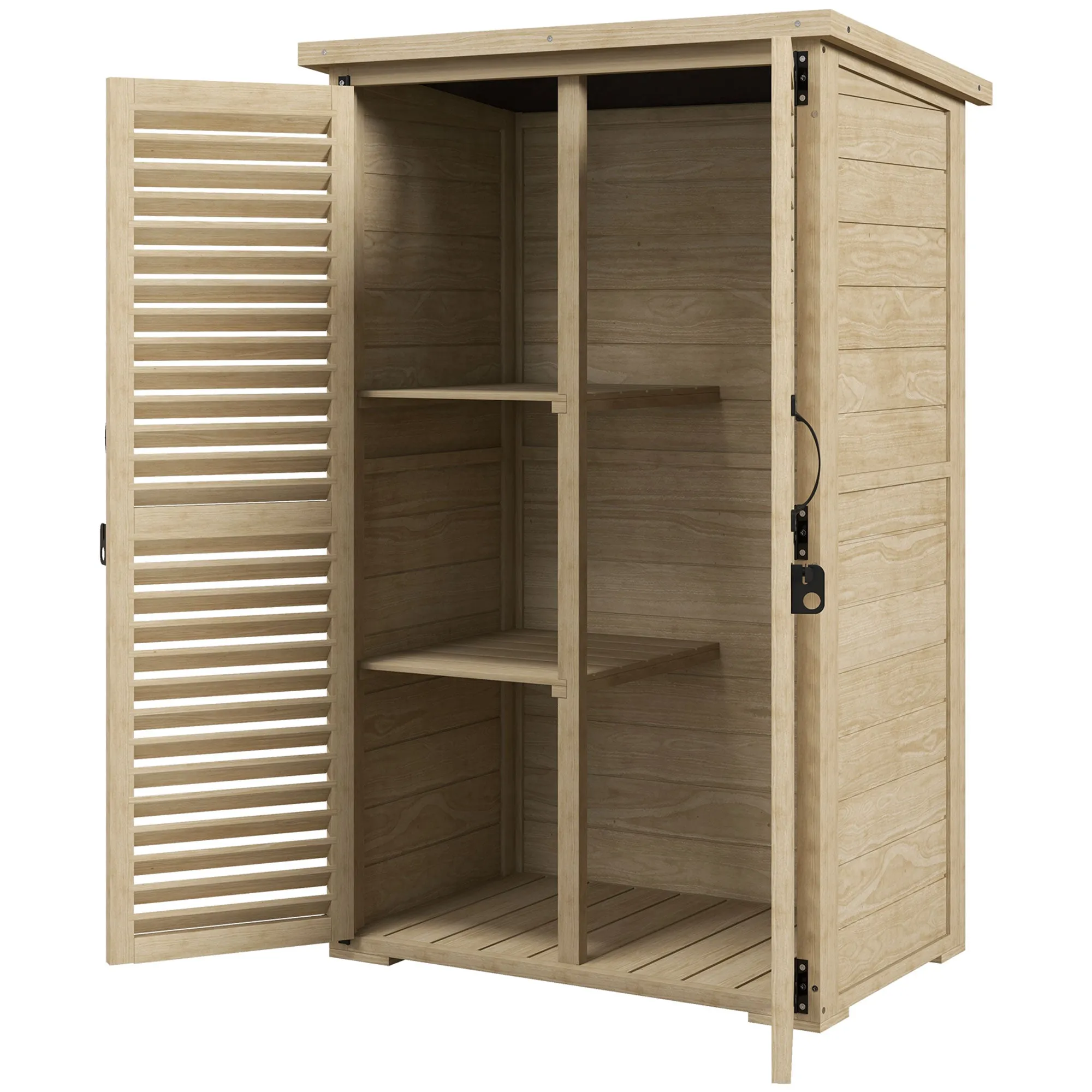 Outdoor Storage Cabinet with 2 Shelves with Pegs, in Fir Wood, 75x50x111/118 cm