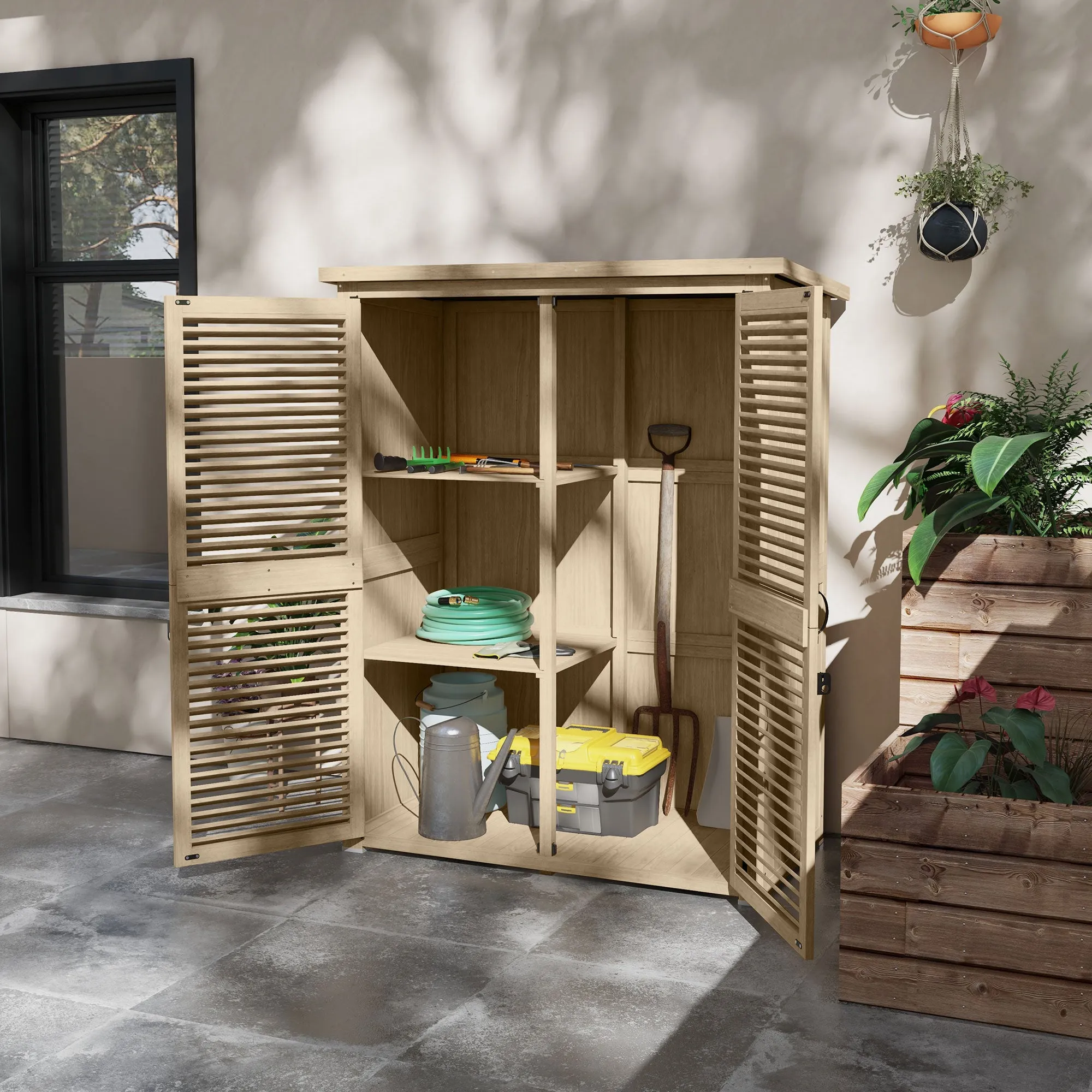 Outdoor Storage Cabinet with Pegs, Fir Wood, 127x65x159.5/168 cm - Image 2