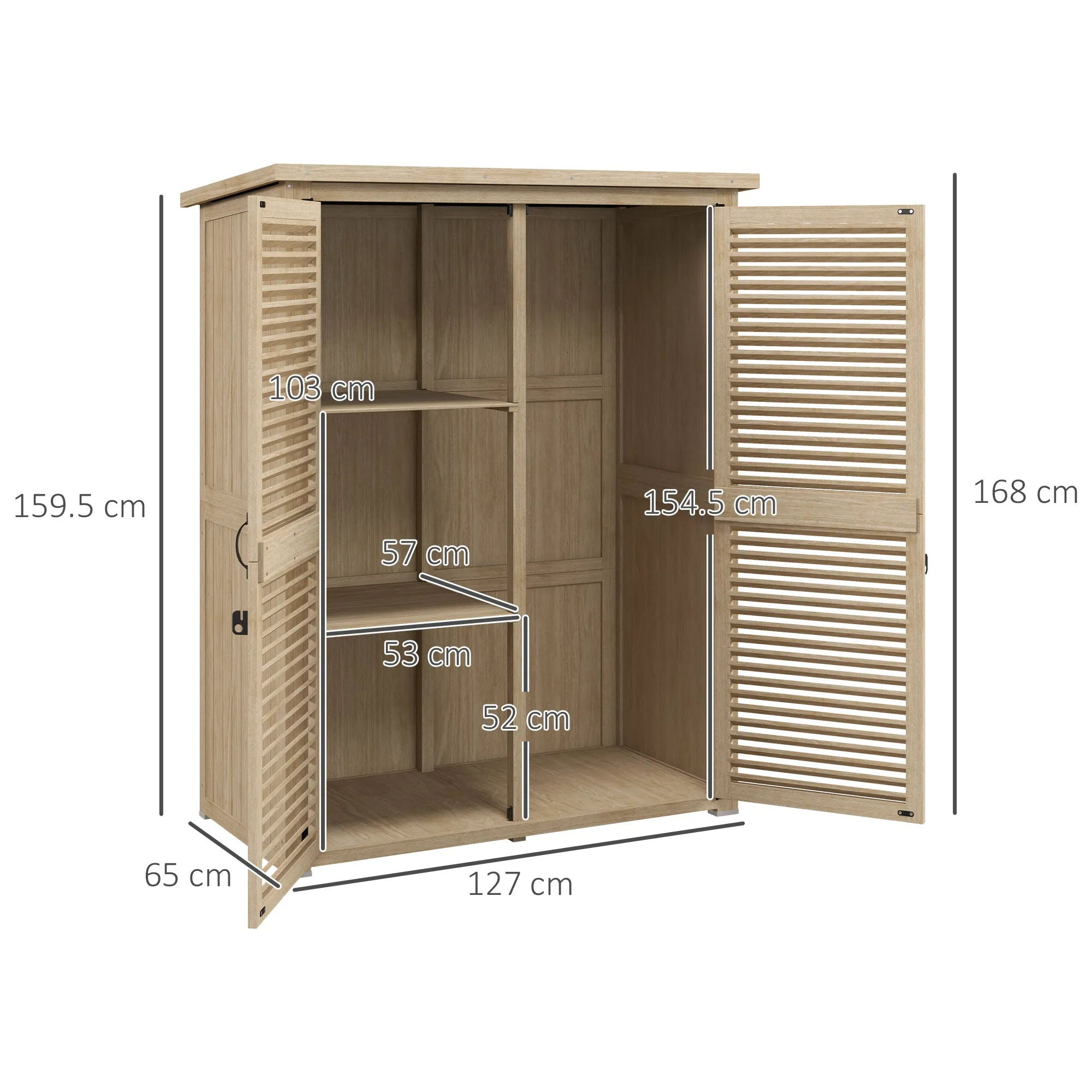 Outdoor Storage Cabinet with Pegs, Fir Wood, 127x65x159.5/168 cm - Image 3