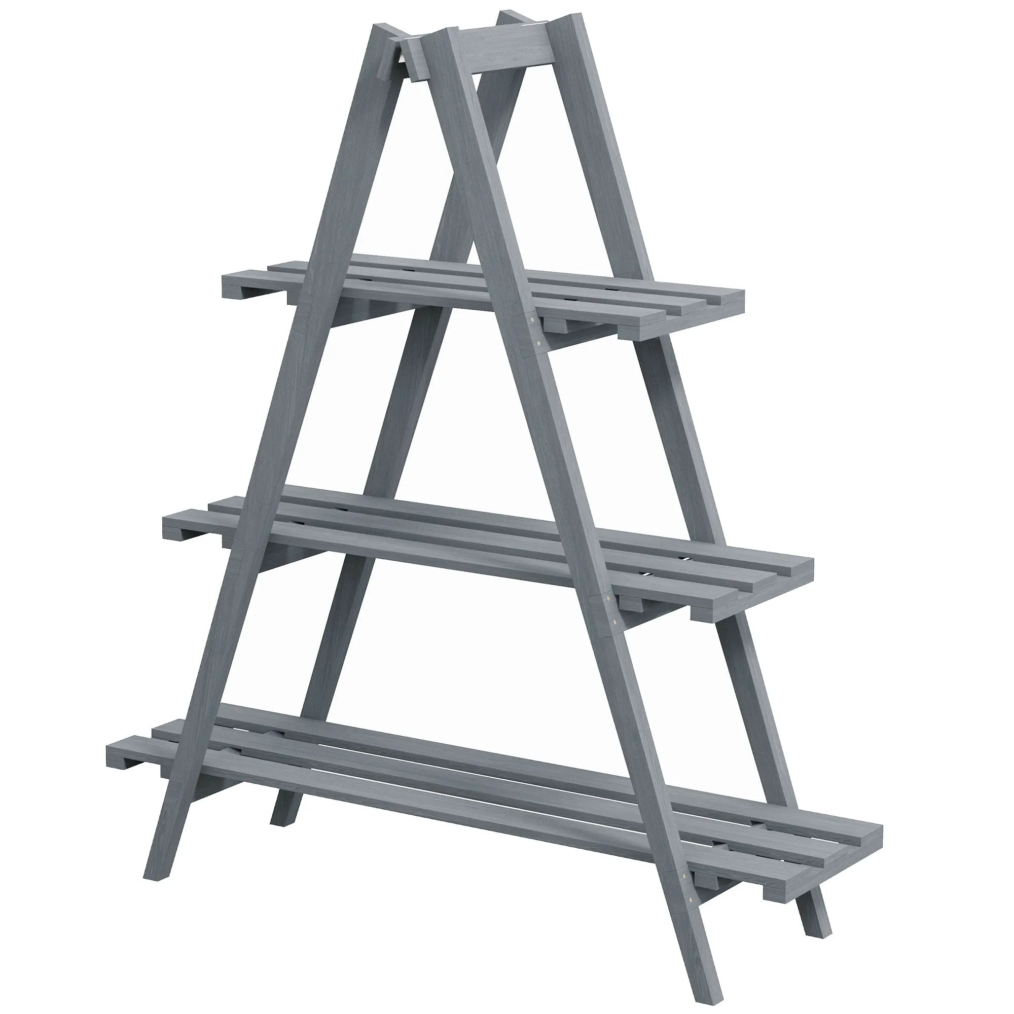 3-Tier Vertical Plant Stand with Slats, in Fir Wood, 100x36x112 cm, Grey - Image 2