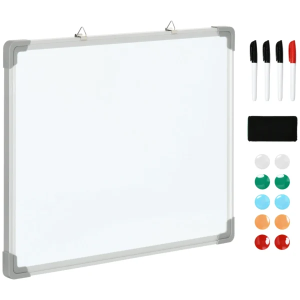 Magnetic Wall Whiteboard with Eraser, Markers and Magnets, in Aluminium, 60x1.8x45 cm, White
