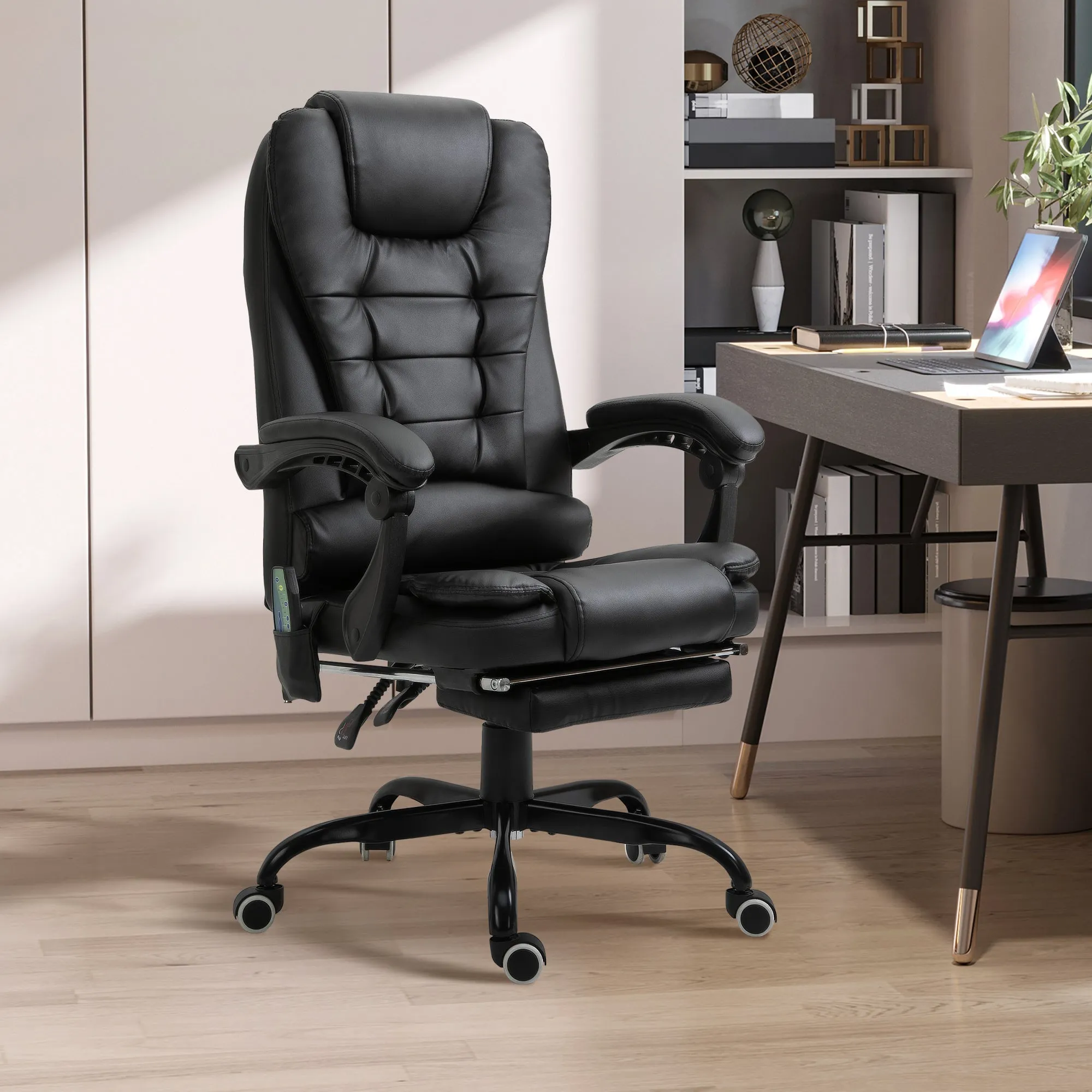 Office Chair with 7 Vibrating Points, Footrest and 155° Reclining Backrest, Black - Image 2