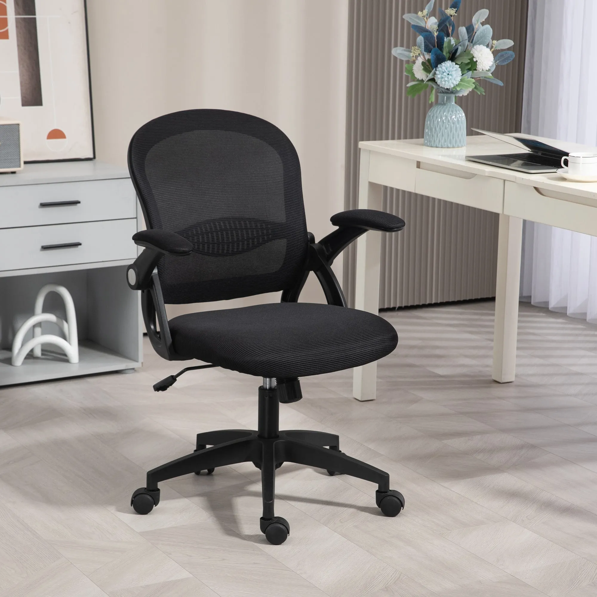 Ergonomic Office Chair with Mesh Backrest and Adjustable Height, 65.5x61.5x88-97.5cm, Black - Image 2