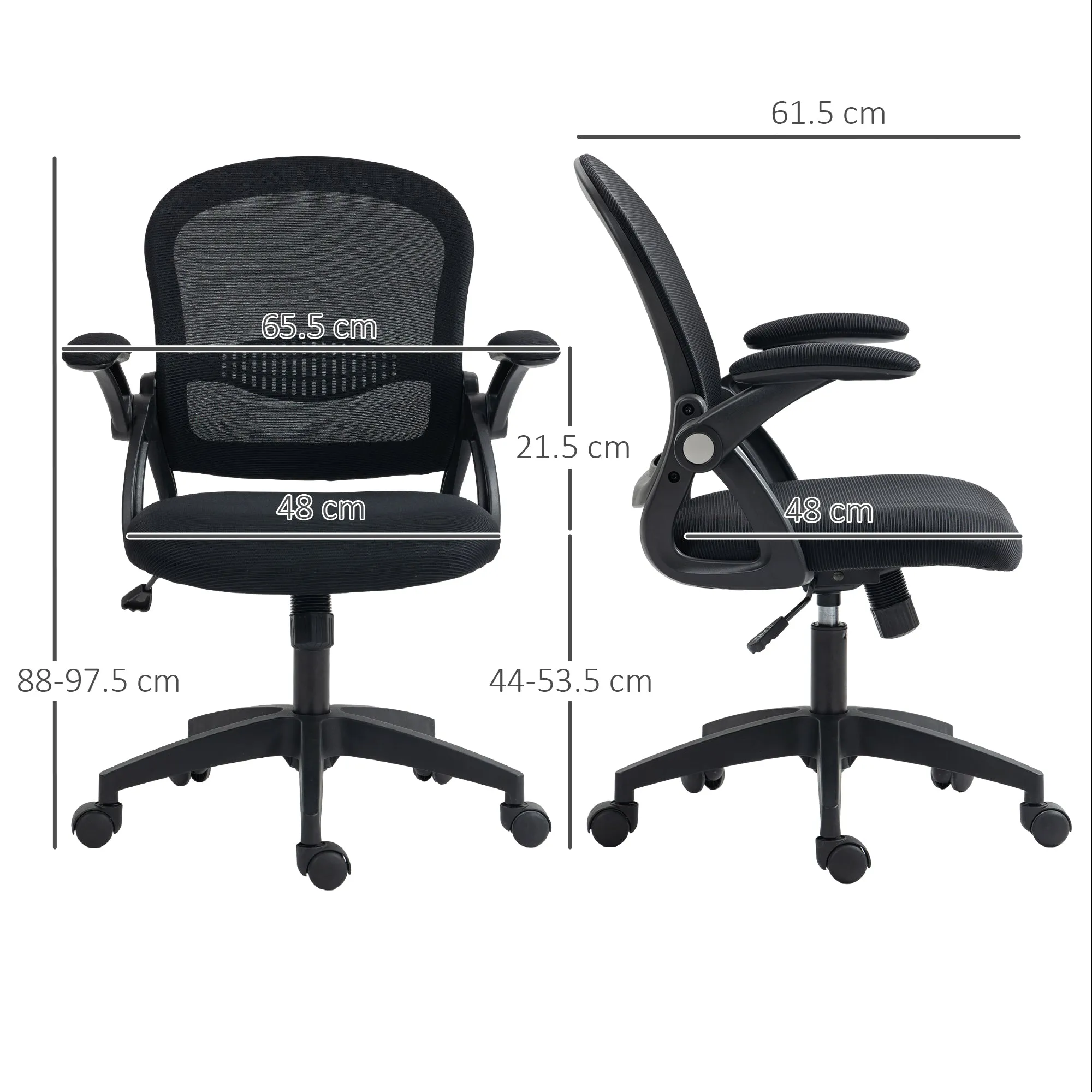 Ergonomic Office Chair with Mesh Backrest and Adjustable Height, 65.5x61.5x88-97.5cm, Black - Image 3