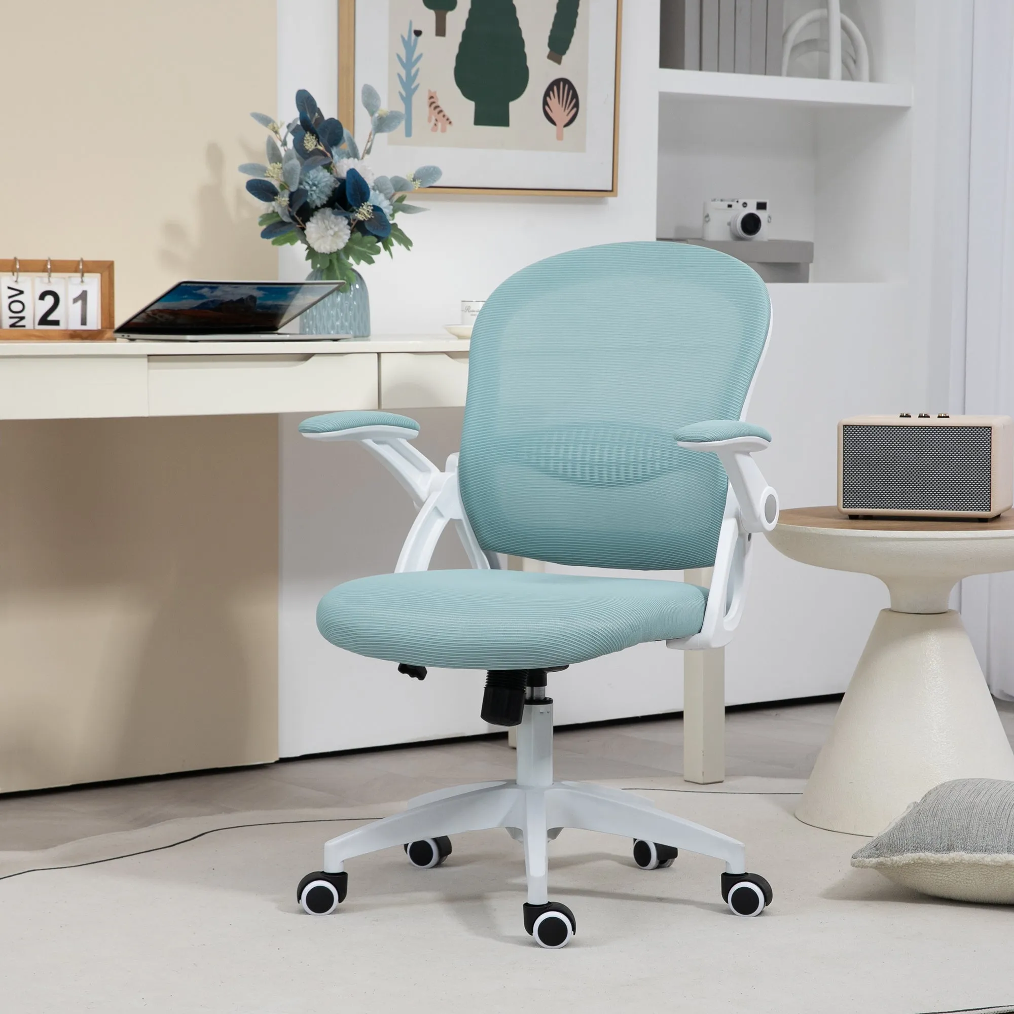 Ergonomic Office Chair with Mesh Backrest and Adjustable Height, 65.5x61.5x88-97.5cm, Light Blue - Image 2
