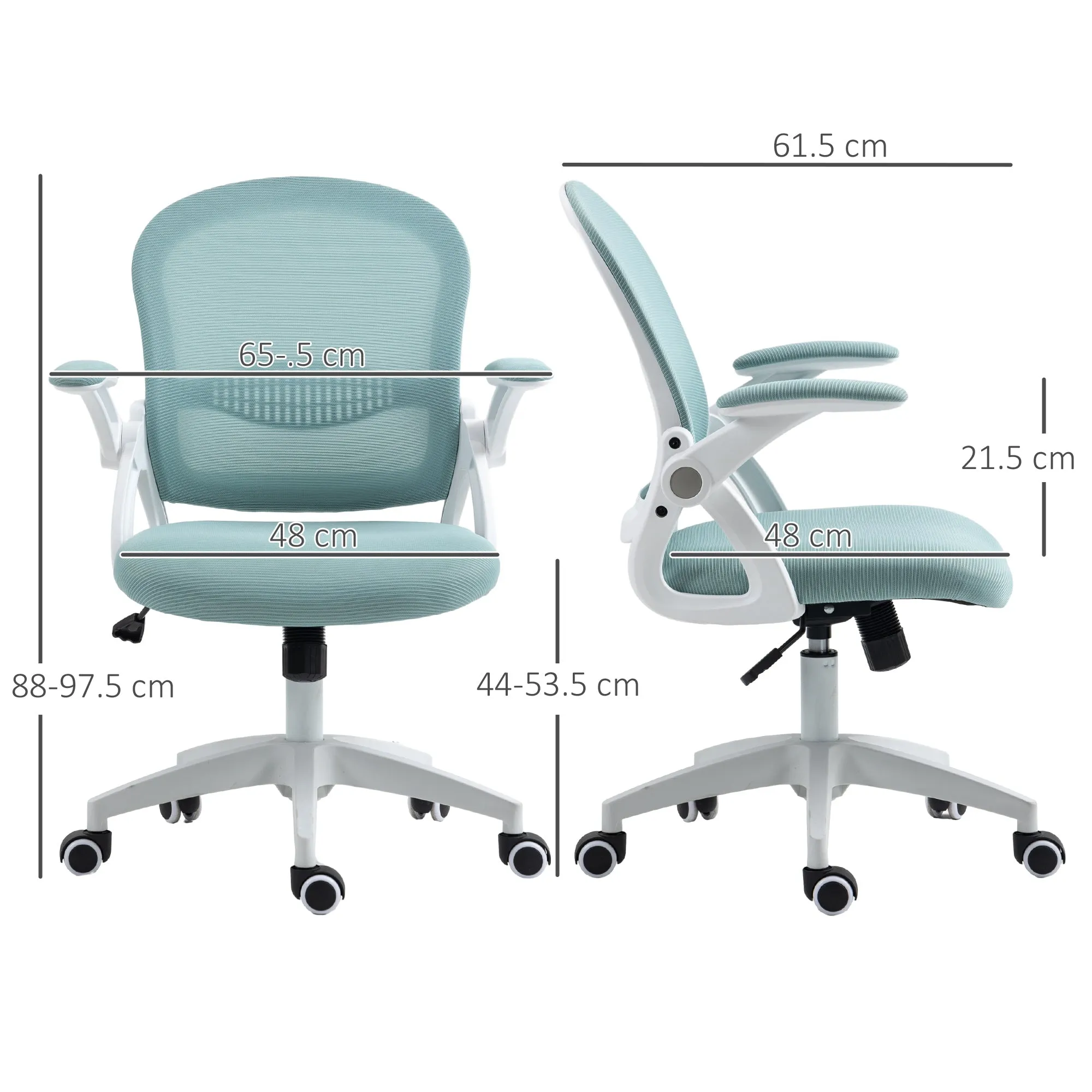 Ergonomic Office Chair with Mesh Backrest and Adjustable Height, 65.5x61.5x88-97.5cm, Light Blue - Image 3