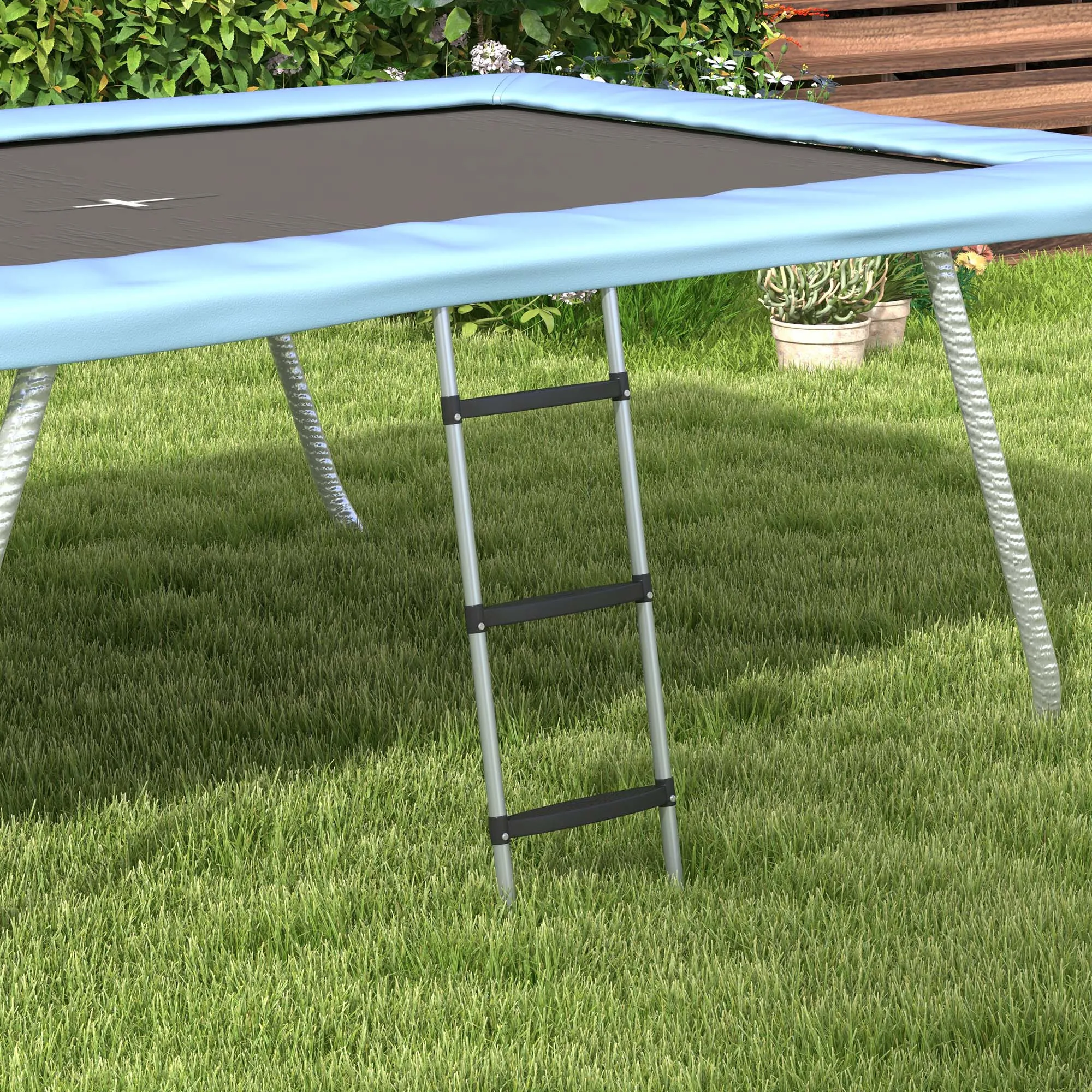 Adjustable 3 or 2 Step Steel Trampoline Ladder, 97x32cm, Silver - Image 2