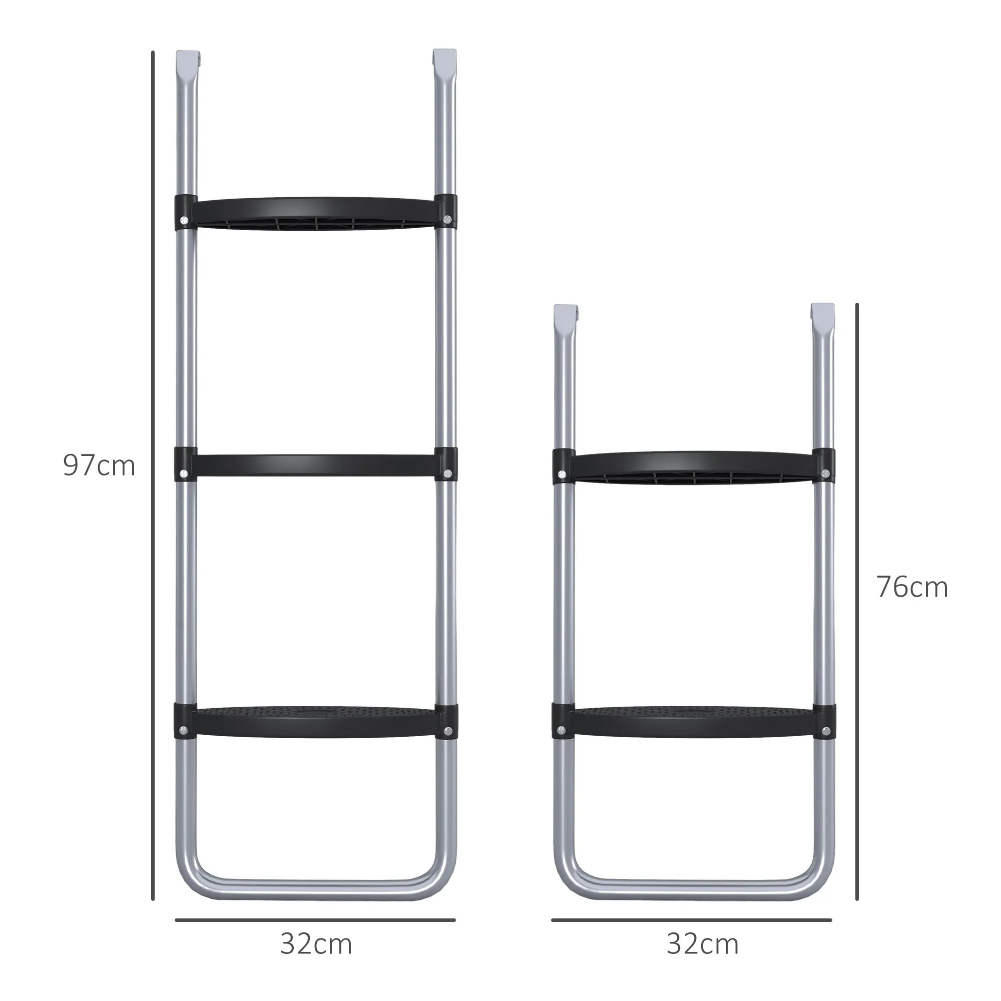 Adjustable 3 or 2 Step Steel Trampoline Ladder, 97x32cm, Silver - Image 3